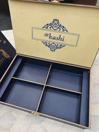 KL9003 Royal Blue Floral Design Lasercut Wedding Box with Laser Cut Couple Name and 2 Fold Page Card-Kalash Cards
