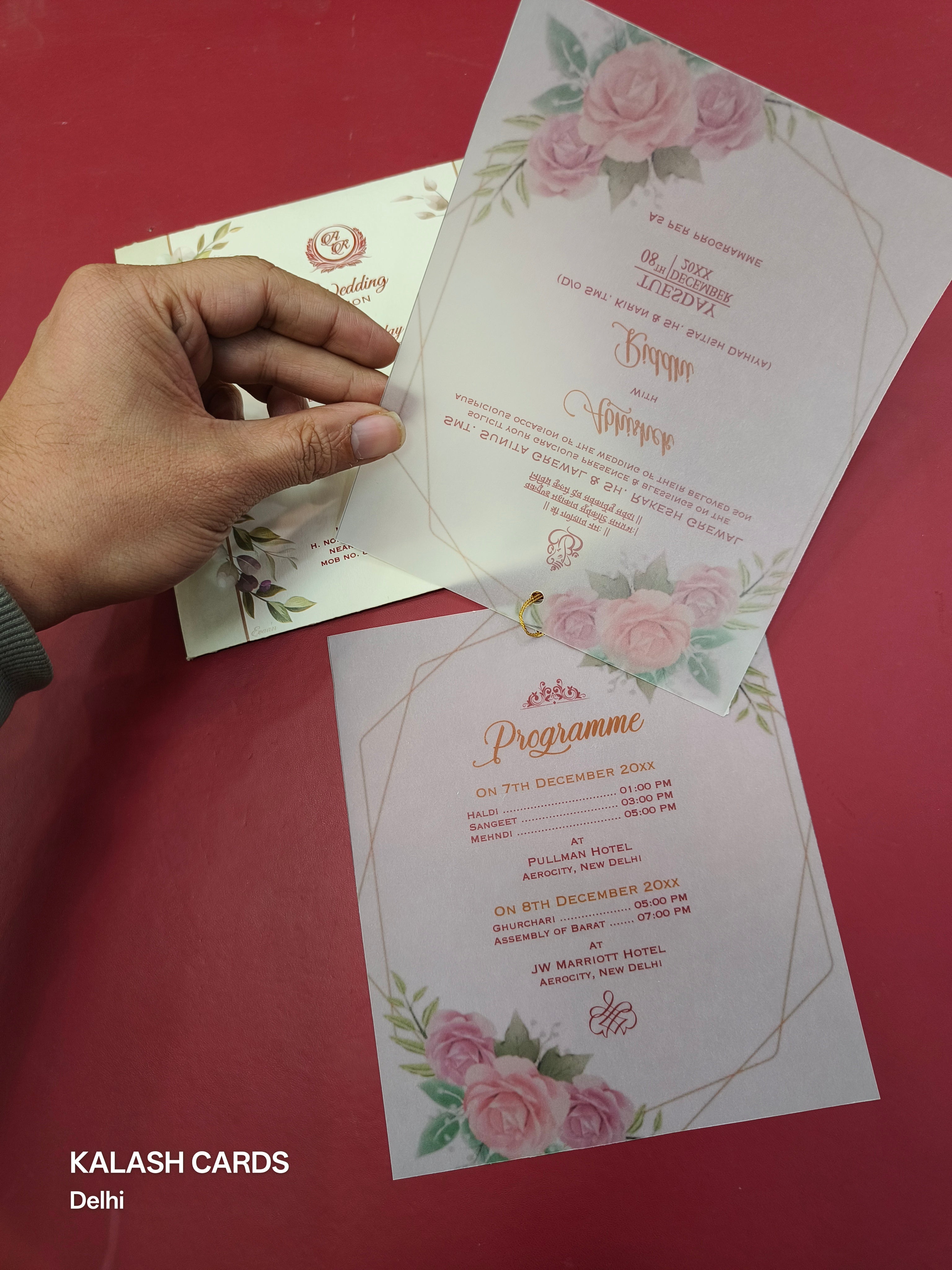 KL2191 Floral Design Translucent Wedding Card (2 Page) - Pack of 10 Qty-Kalash Cards