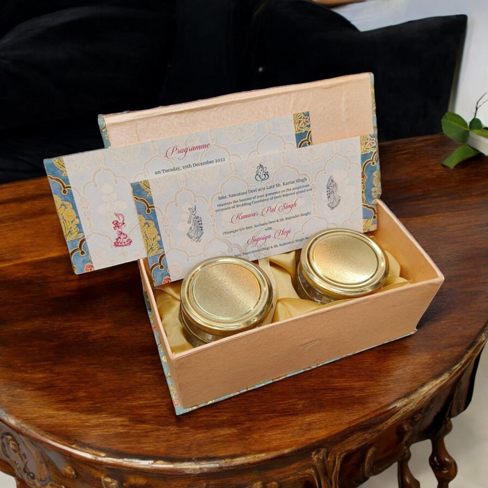 KL9107 Cardboard Dry Fruit Gift Box with 2 Printed Card Inserts (2 Jars)-Kalash Cards