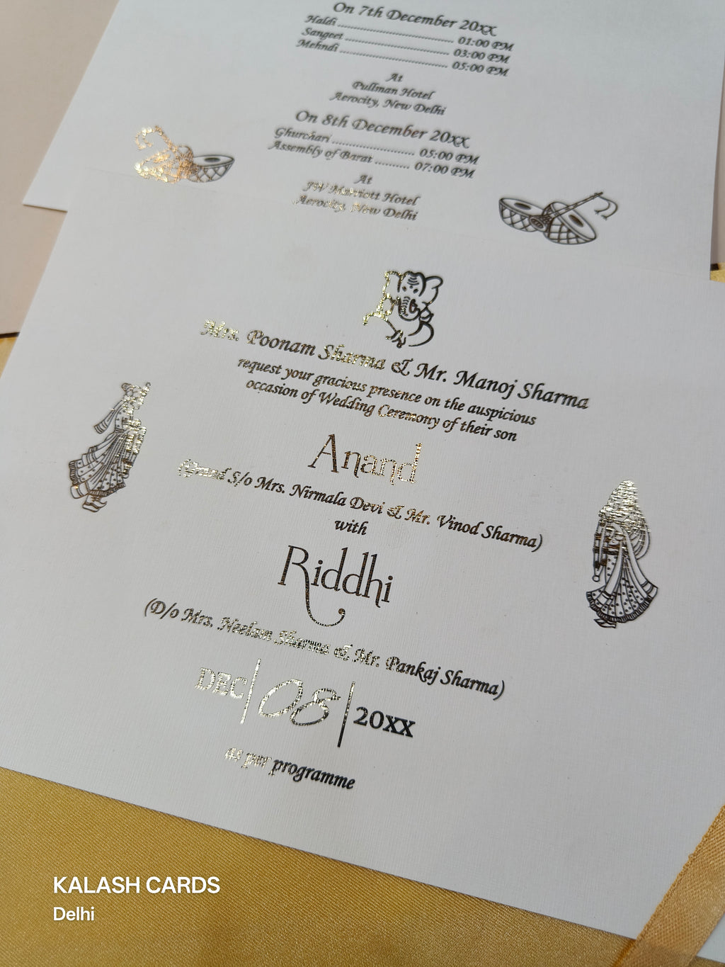 KLB1504 Luxury Velvet Gold Foil Print Hardboard Wedding Card (2 Page)-Kalash Cards