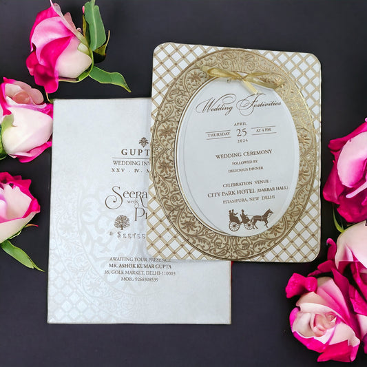 KLB571 Semi Box Paper Wedding Card with 2 Inserts & 1 Transparent Insert-Kalash Cards