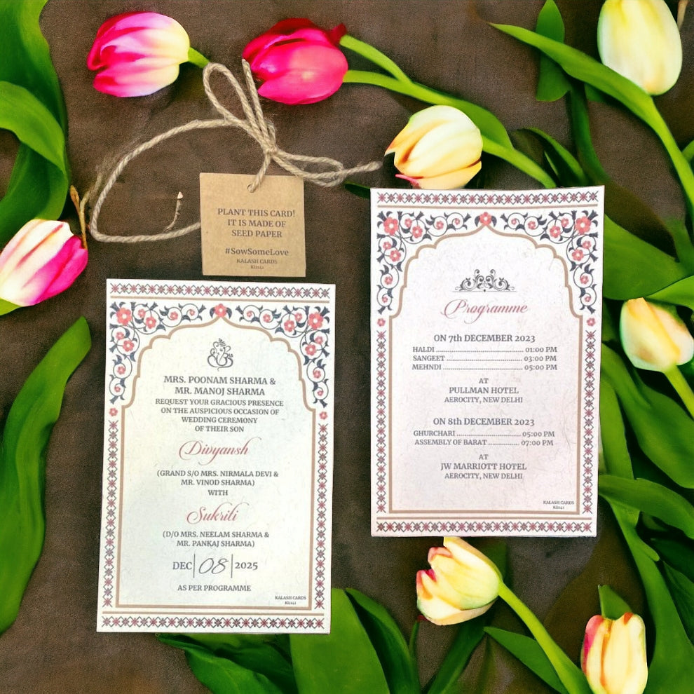 KL2141 Plantable  Seed Paper Wedding Card - Kalash Cards