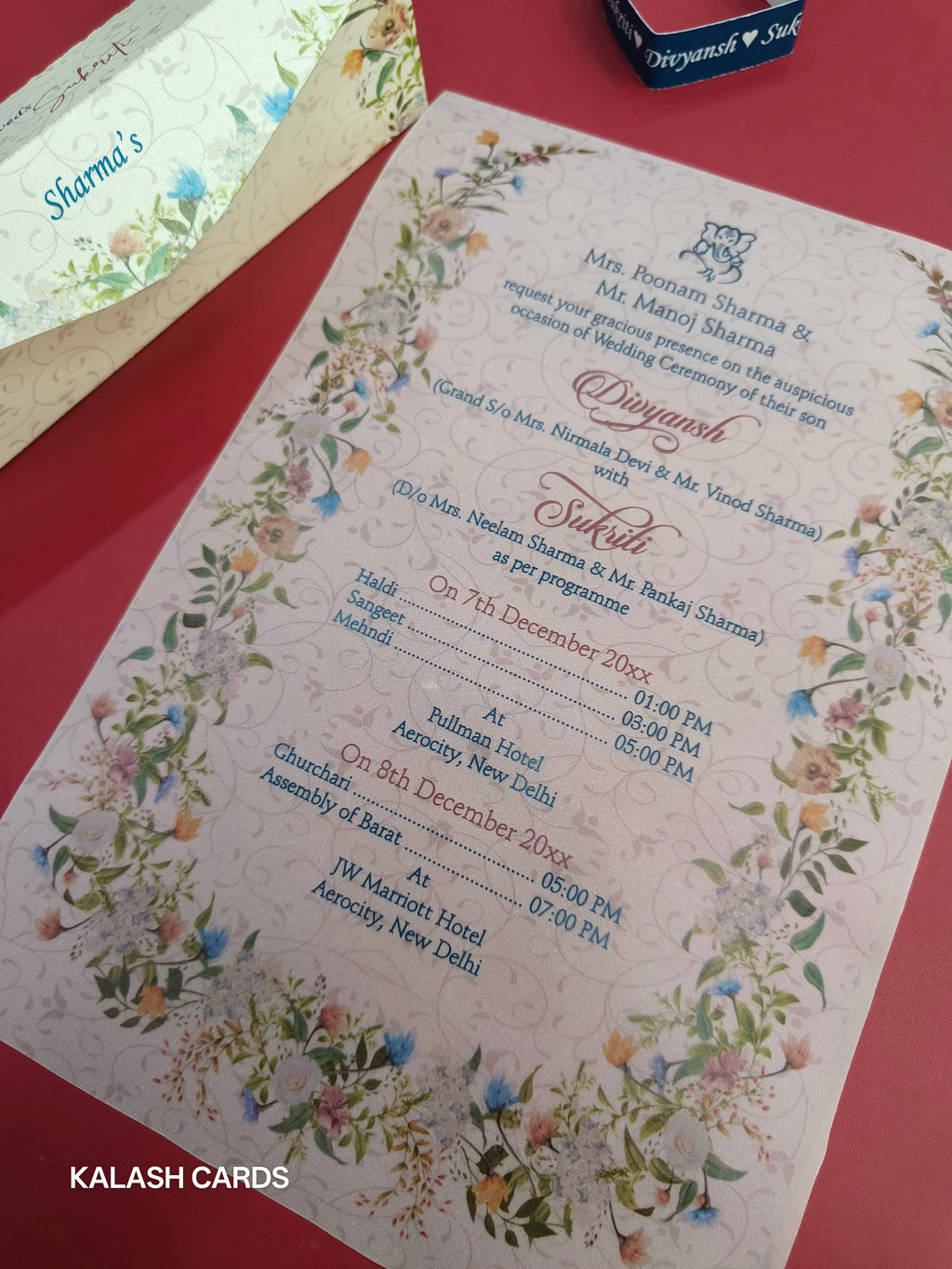 KL2152 Luxury Translucent Scroll Wedding Card with Matching Box Cover and Personalised Band-Kalash Cards