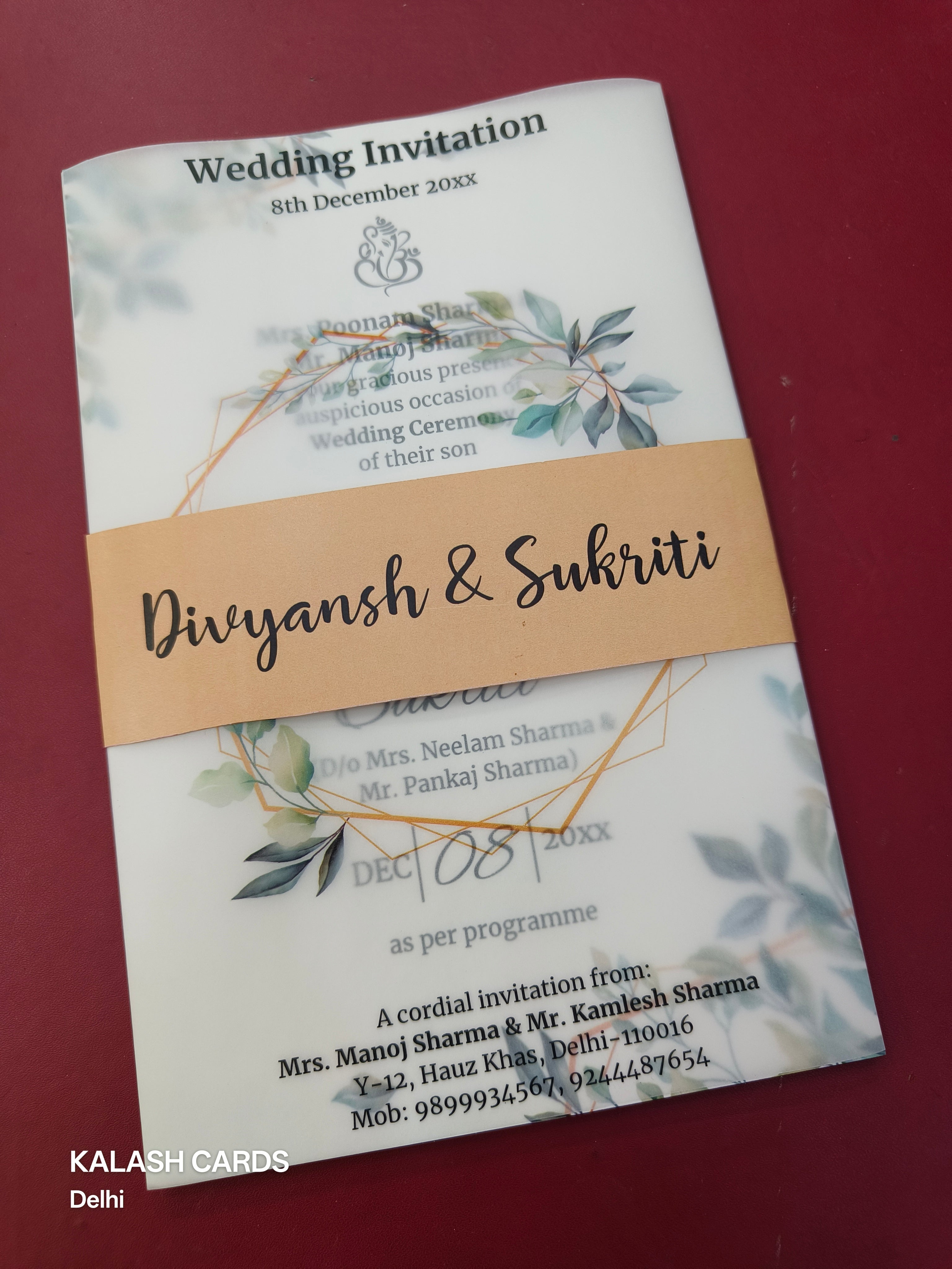 KL2094 Translucent Cover Luxury Wedding Card (2 Page)-Kalash Cards
