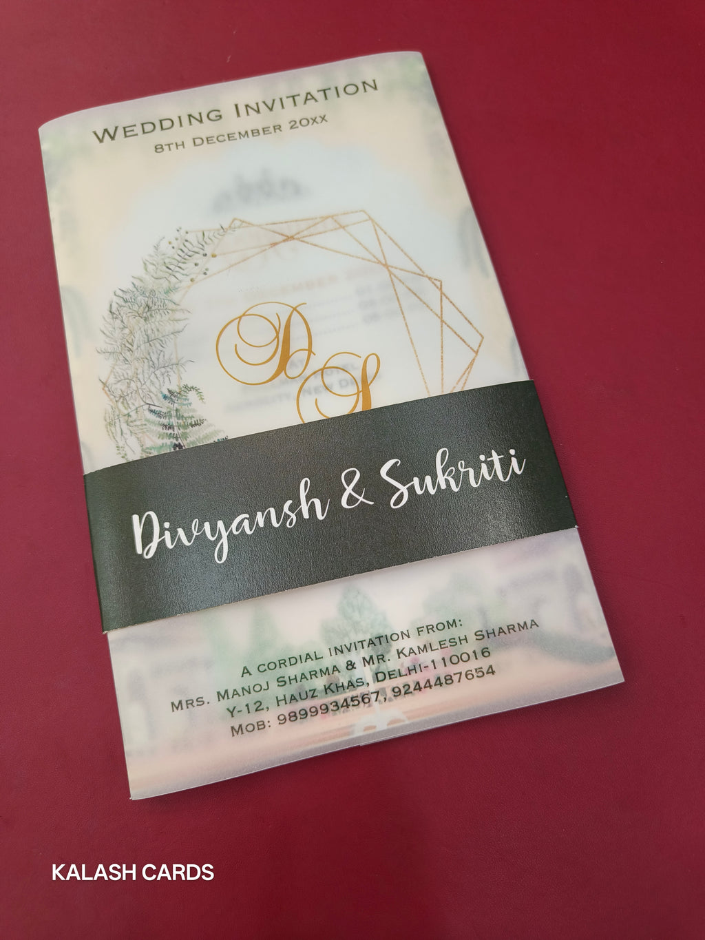 KL2212 Translucent Cover Luxury Wedding Card (2 Page)-Kalash Cards