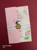 KL2173 Floral Theme Minimal Wedding Card with Flower Seal & Band (1 Page) - Pack of 10 Qty-Kalash Cards