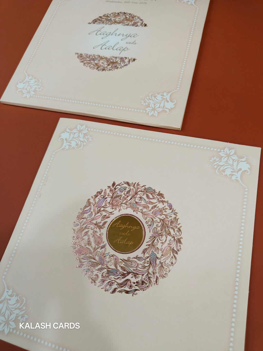 KLB550 Pastel Floral Frame Semi Box Wedding Card (2 Page)-Kalash Cards