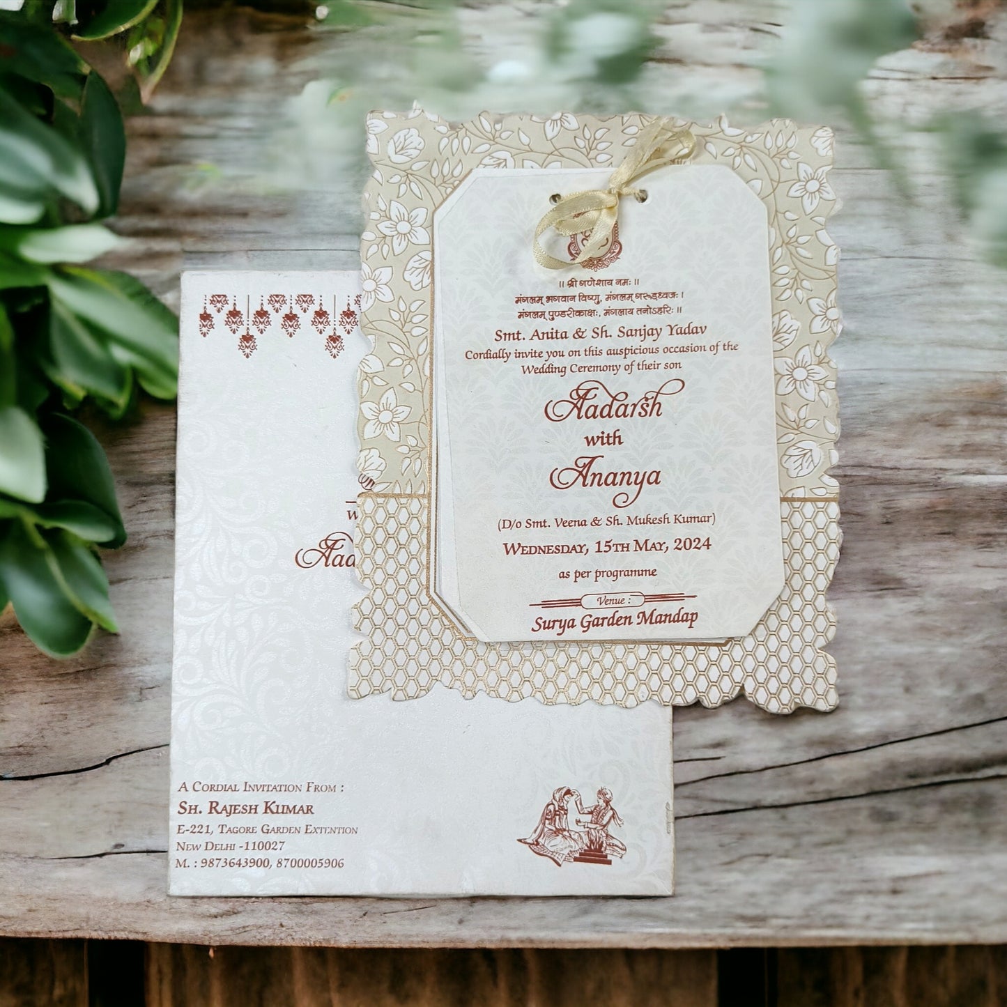 KLB576 Semi Box Paper Wedding Card with 2 Inserts & 1 Transparent Insert-Kalash Cards