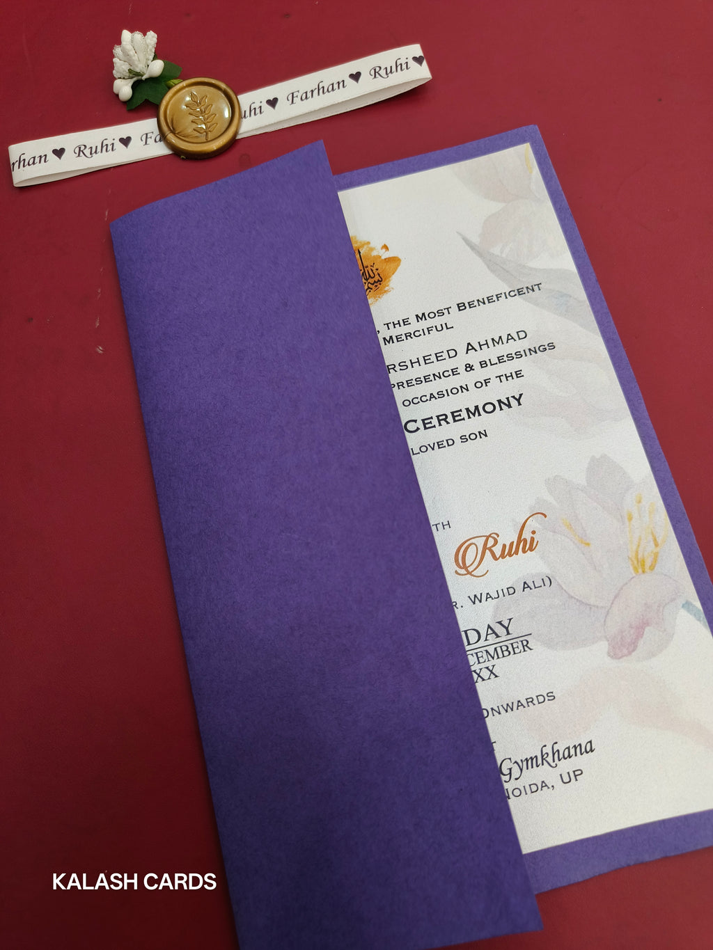 KL2128 Minimal Floral Design Wedding Card with Flower Seal and Band (1 Page)-Kalash Cards