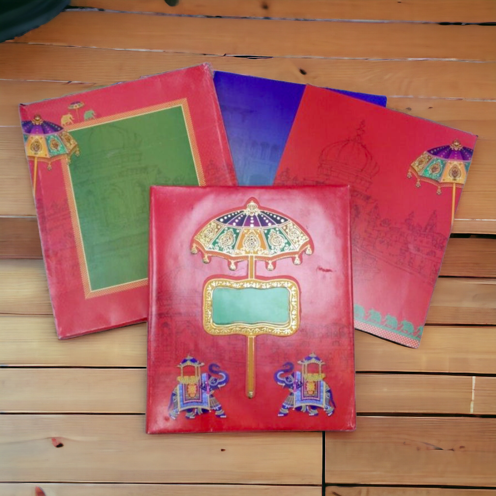 KL0167 Umbrella Elephant Design Thick Wedding Card-Kalash Cards