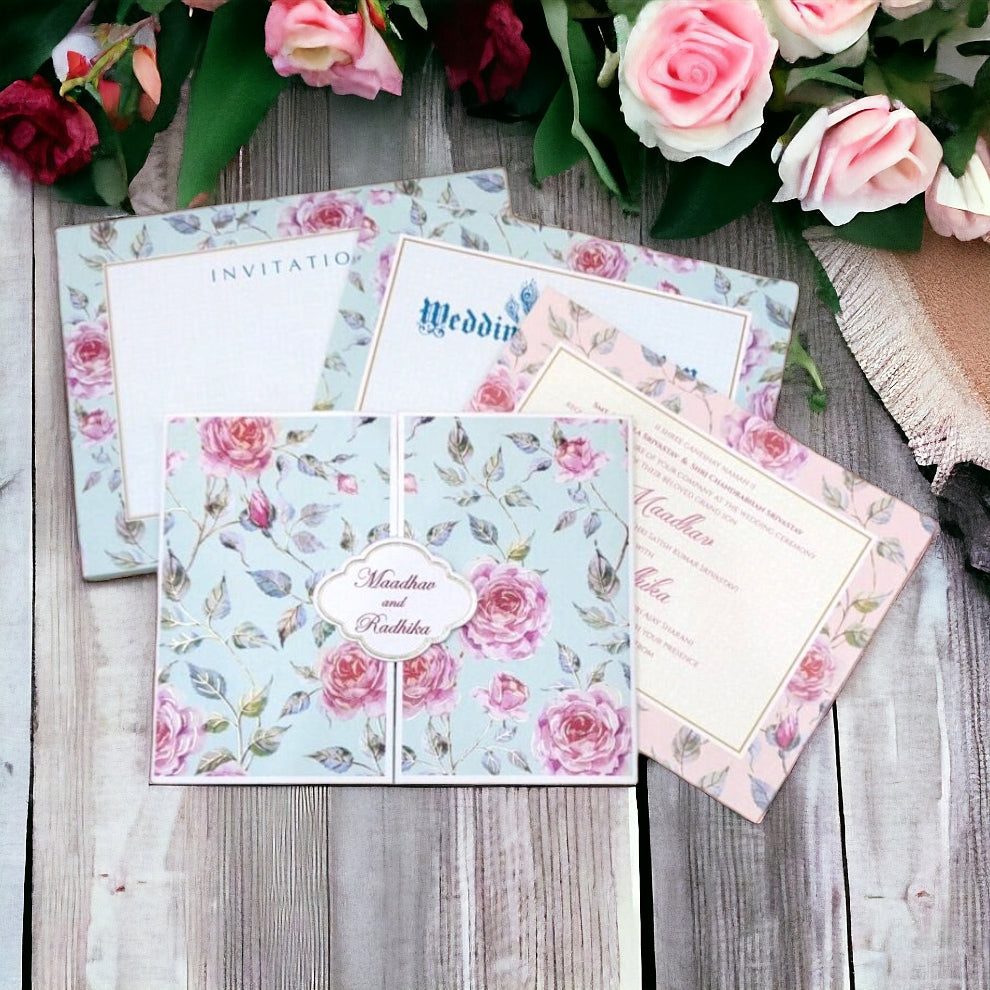 KLB515 Floral Design Door Style Paper Wedding Card-Kalash Cards