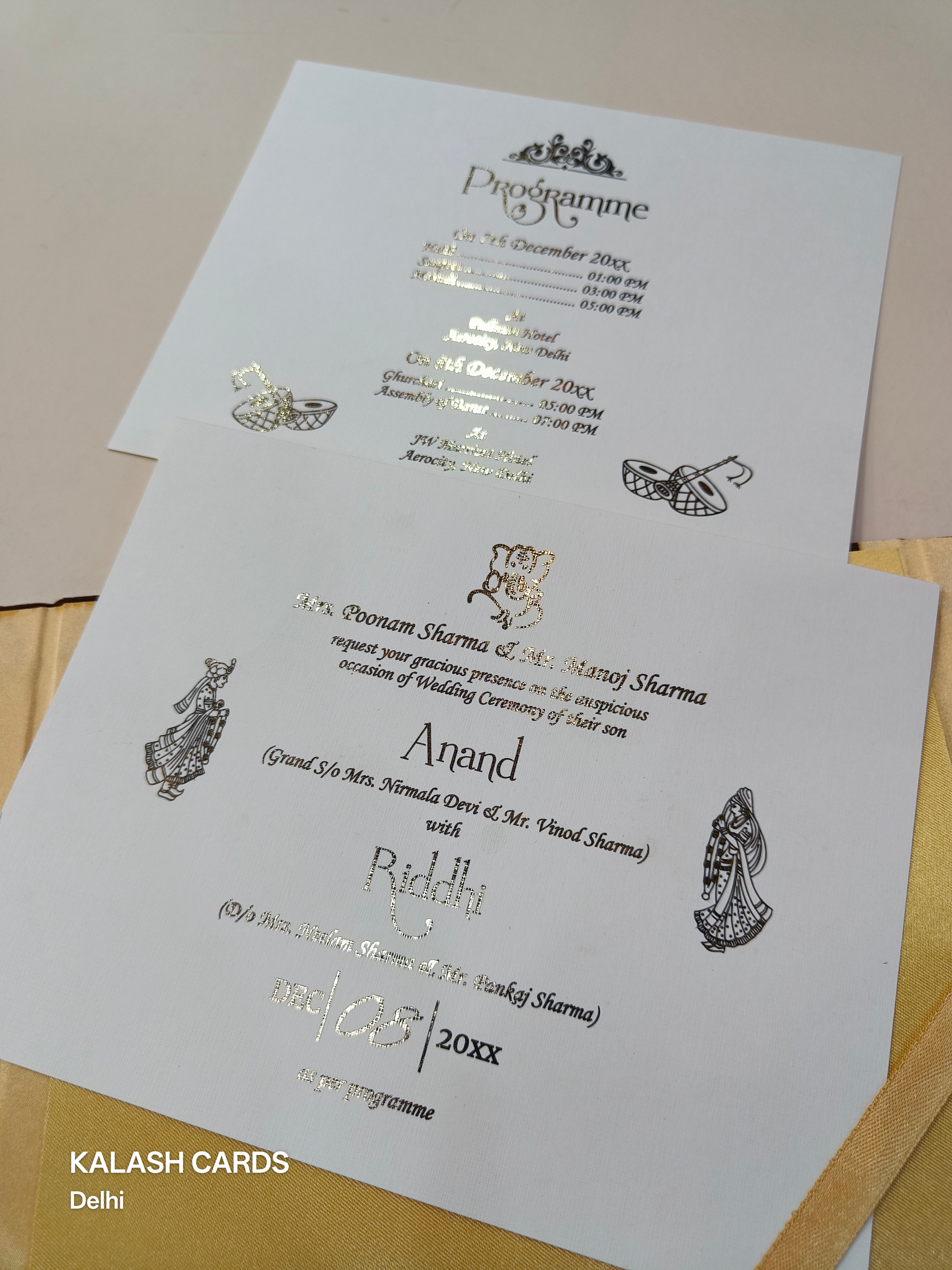 KLB1504 Luxury Velvet Gold Foil Print Hardboard Wedding Card (2 Page)-Kalash Cards