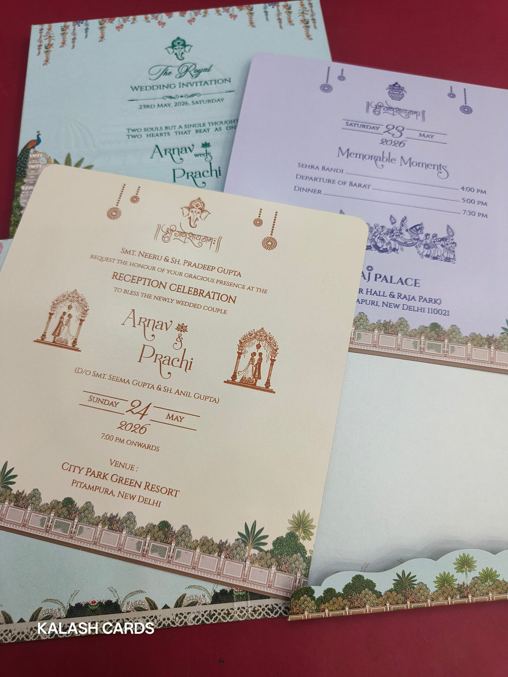 KLB524 Elephant Theme Premium Gold Foil Design Semi Box Paper Wedding Card (2 Page)-Kalash Cards