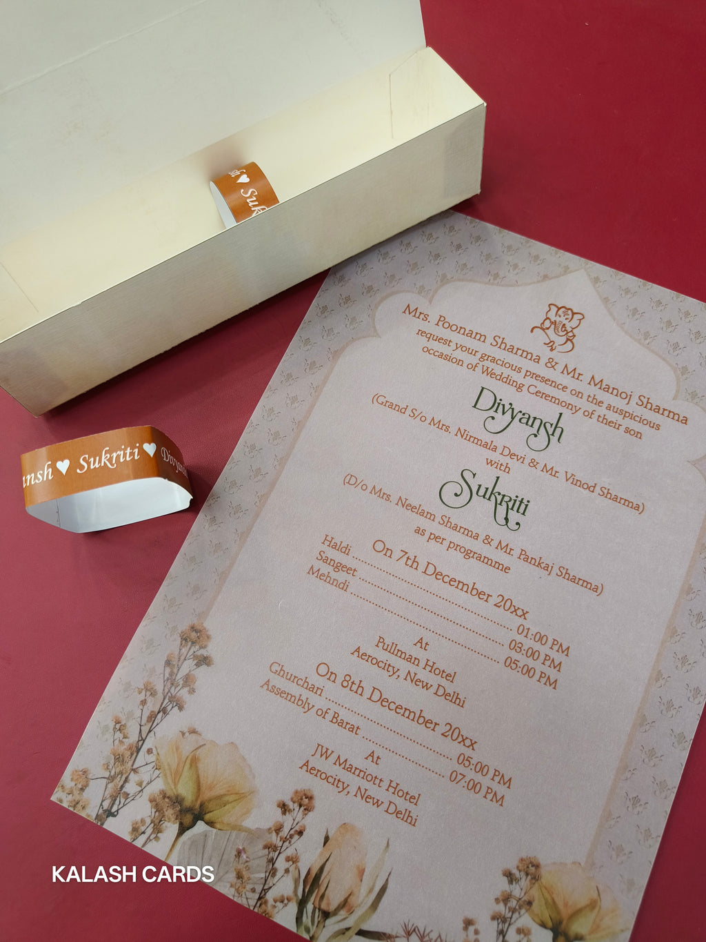 KL2122 Luxury Translucent Scroll Wedding Card with Matching Box Cover and Personalised Band-Kalash Cards