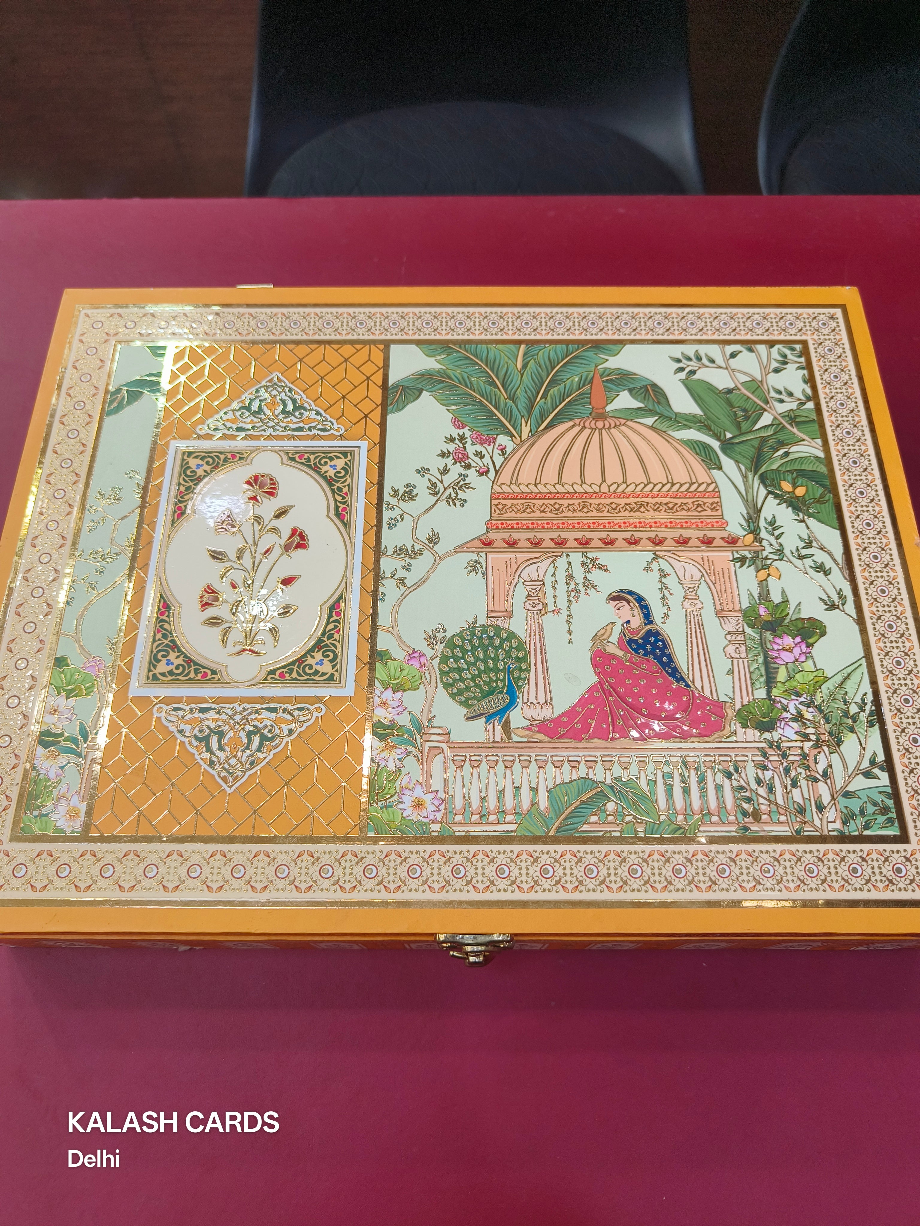 KL9058 Royal Elephant Design Luxury Gift Box with 2 Printed Page Cards (2 Jars)-Kalash Cards