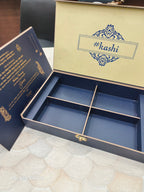 KL9003 Royal Blue Floral Design Lasercut Wedding Box with Laser Cut Couple Name and 2 Fold Page Card-Kalash Cards