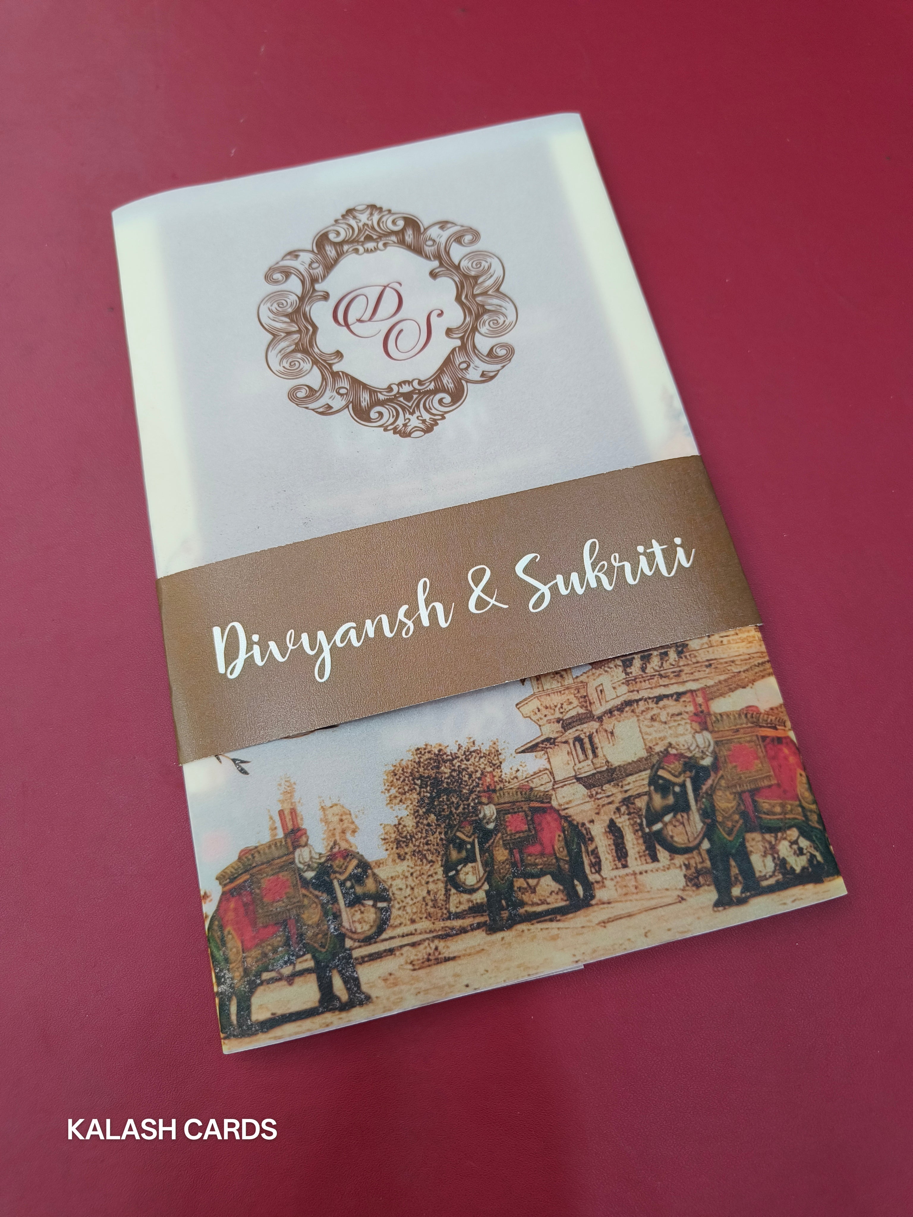 KL2166 Translucent Cover Luxury Wedding Card (2 Page)-Kalash Cards