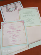 KLB527 Pastel Color Hanging Floral Theme Semi Box Wedding Card (2 Page)-Kalash Cards