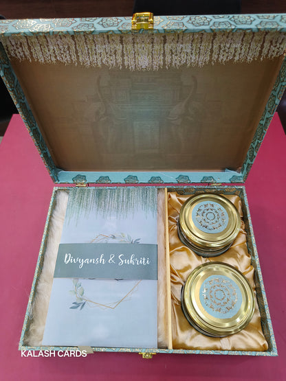 KL9084 Exclusive Floral Border Design Luxury Gift Box with 2 Page Translucent Cover Card (2 Jars)-Kalash Cards