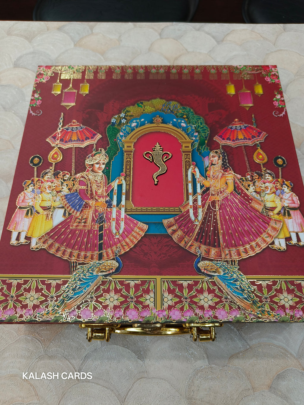 KL9006 Raja Rani Design Luxury Gift Box with 2 Printed Page Cards (4 Jars)-Kalash Cards