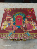 KL9006 Raja Rani Design Luxury Gift Box with 2 Printed Page Cards (4 Jars)-Kalash Cards