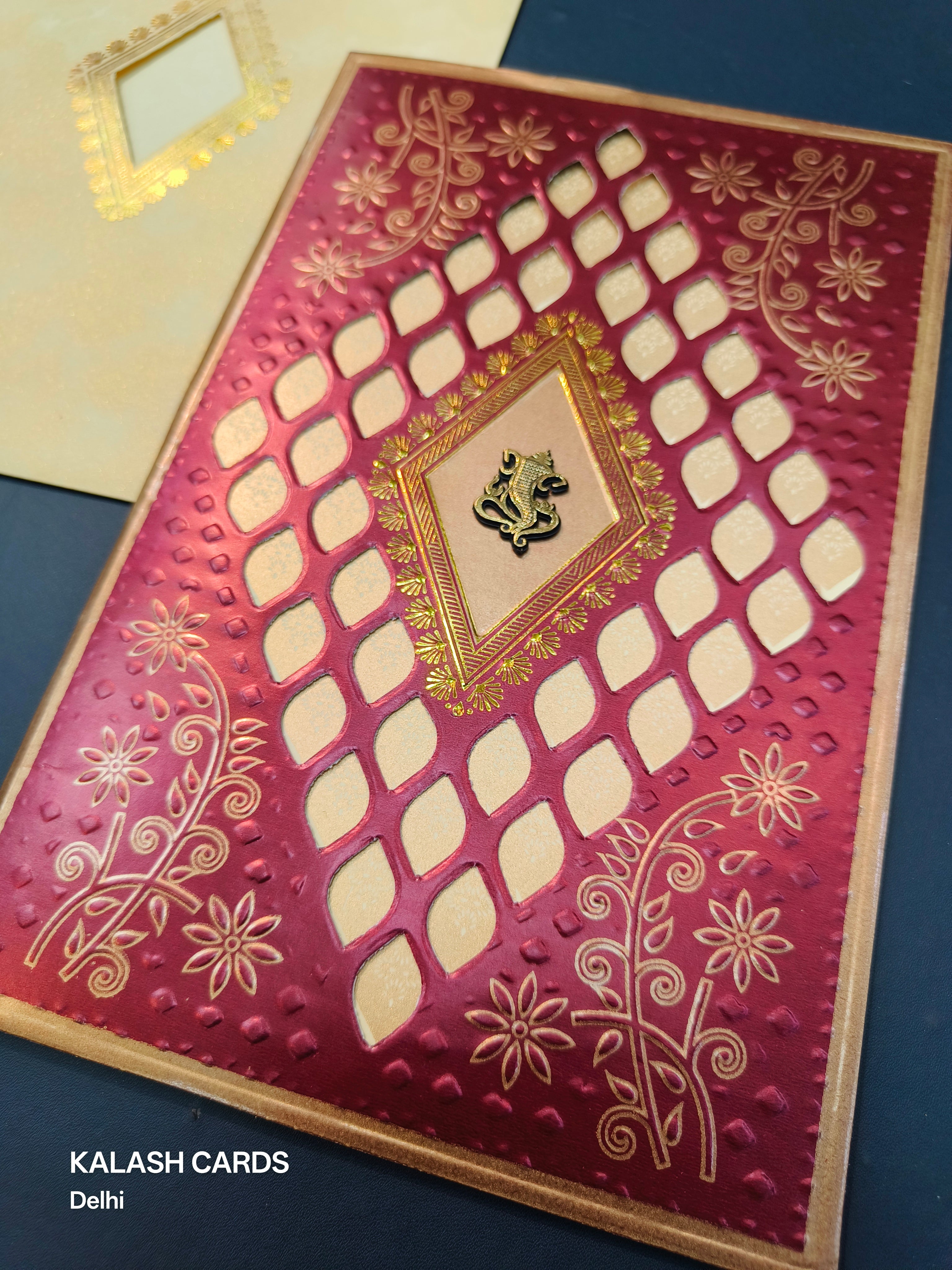 KL0232 Traditional Design Laser Cut Paper Wedding Card (2 Page)-Kalash Cards