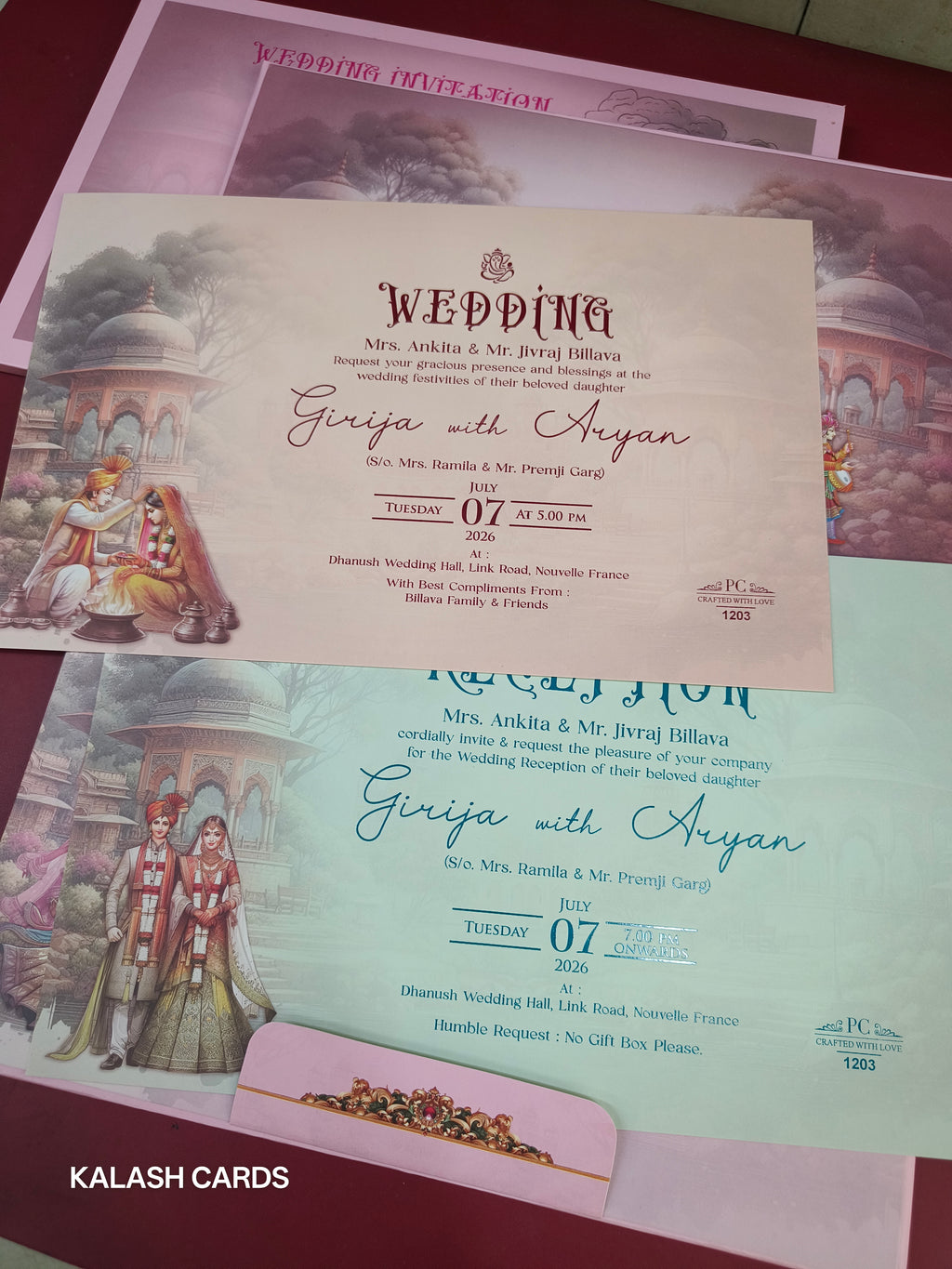 KLB539 Royal Maharaj Maharani Design Hardboard Padding Thick Wedding Card (2 Page)-Kalash Cards