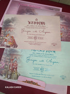 KLB539 Royal Maharaj Maharani Design Hardboard Padding Thick Wedding Card (2 Page)-Kalash Cards