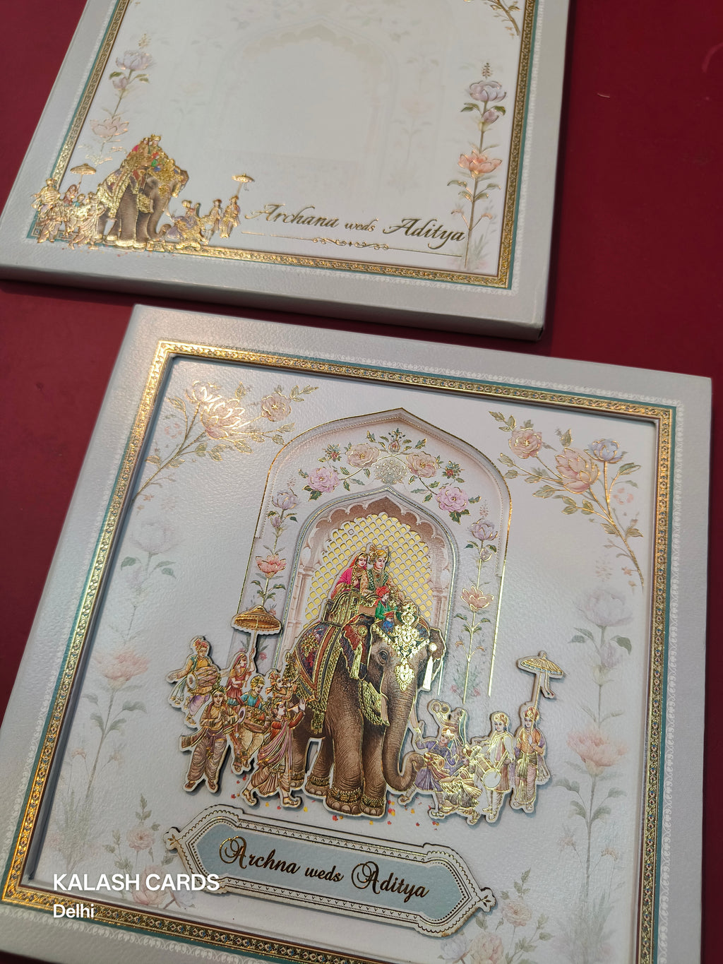 KLB525 Elephant Wedding Barat Theme Laser Cut Work Hardboard Padding Thick Wedding Card (2 Thick Page)-Kalash Cards