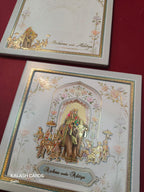 KLB525 Elephant Wedding Barat Theme Laser Cut Work Hardboard Padding Thick Wedding Card (2 Thick Page)-Kalash Cards