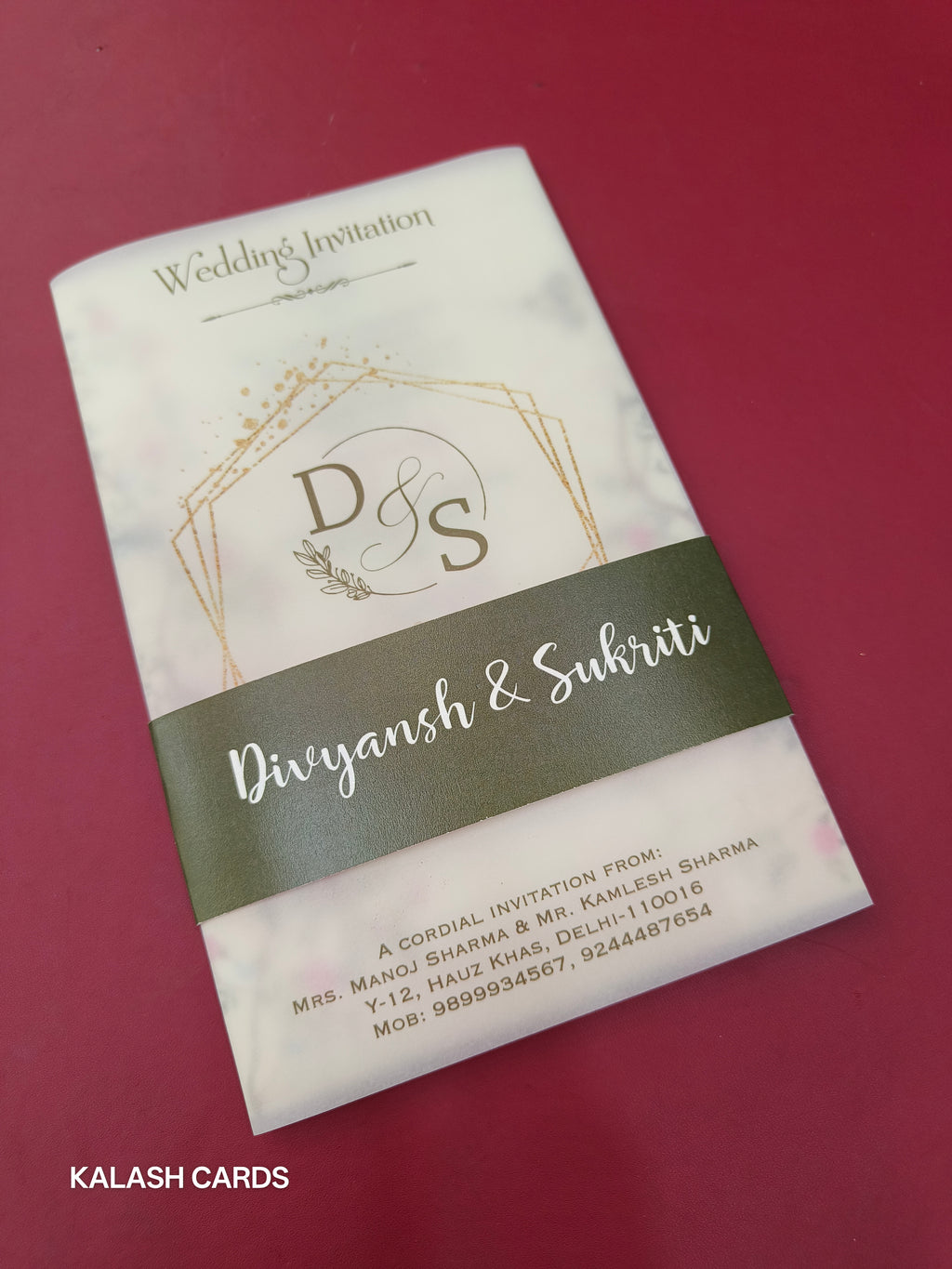 KL2215 Translucent Cover Luxury Wedding Card (2 Page)-Kalash Cards