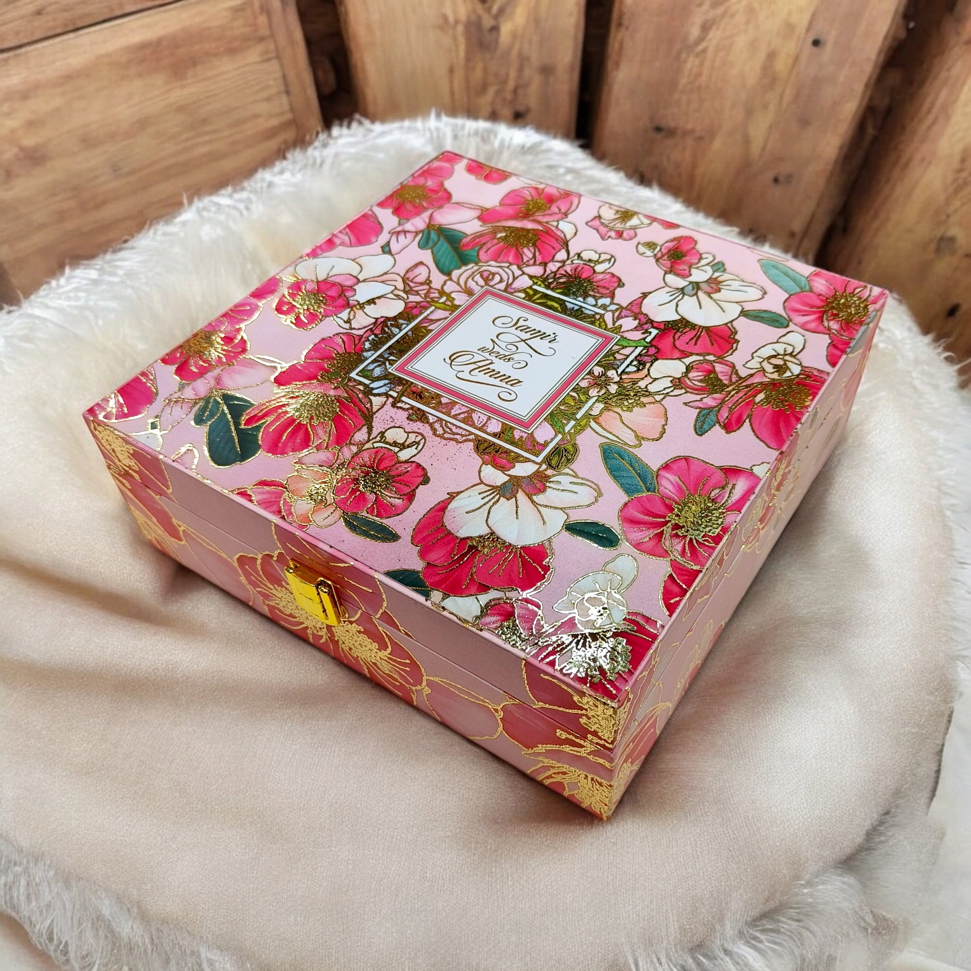 KL9039B Red Floral Design Luxury MDF Gift Box with 2 Foil Printed Inserts (2 Jars)-Kalash Cards