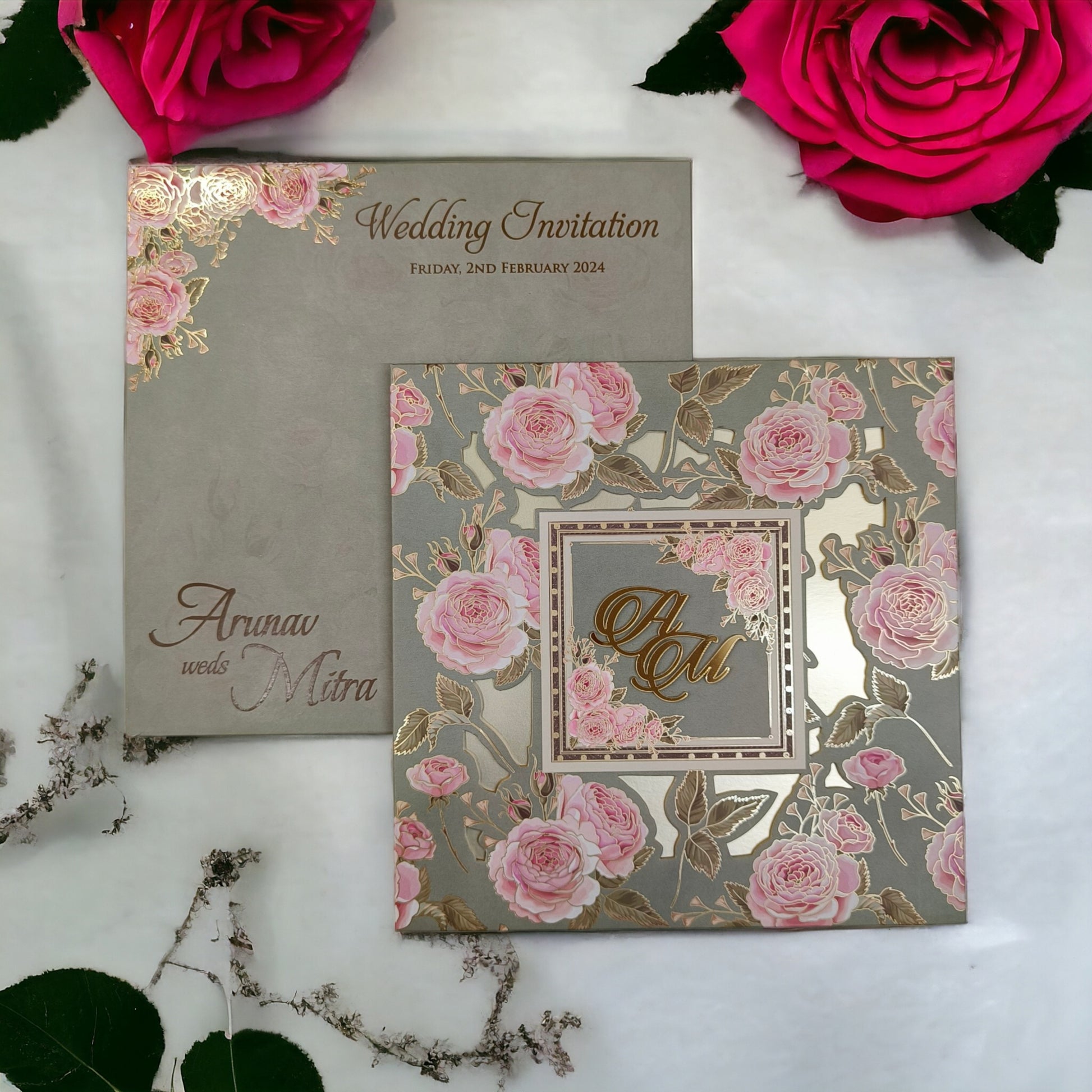 KLB555 Floral Design Luxury Thick Wedding Card-Kalash Cards