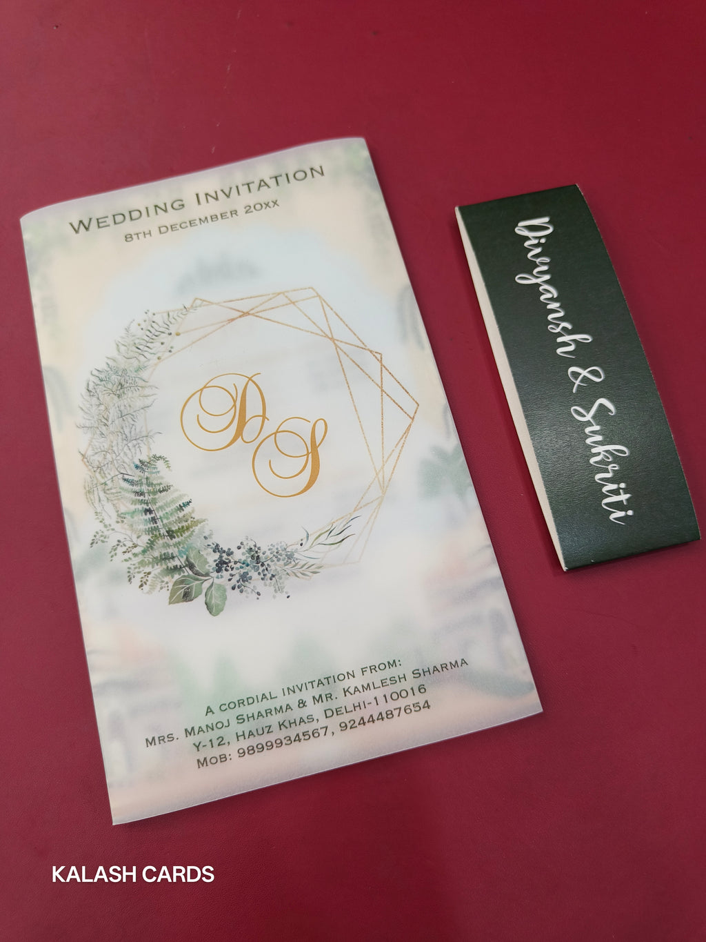 KL2212 Translucent Cover Luxury Wedding Card (2 Page)-Kalash Cards