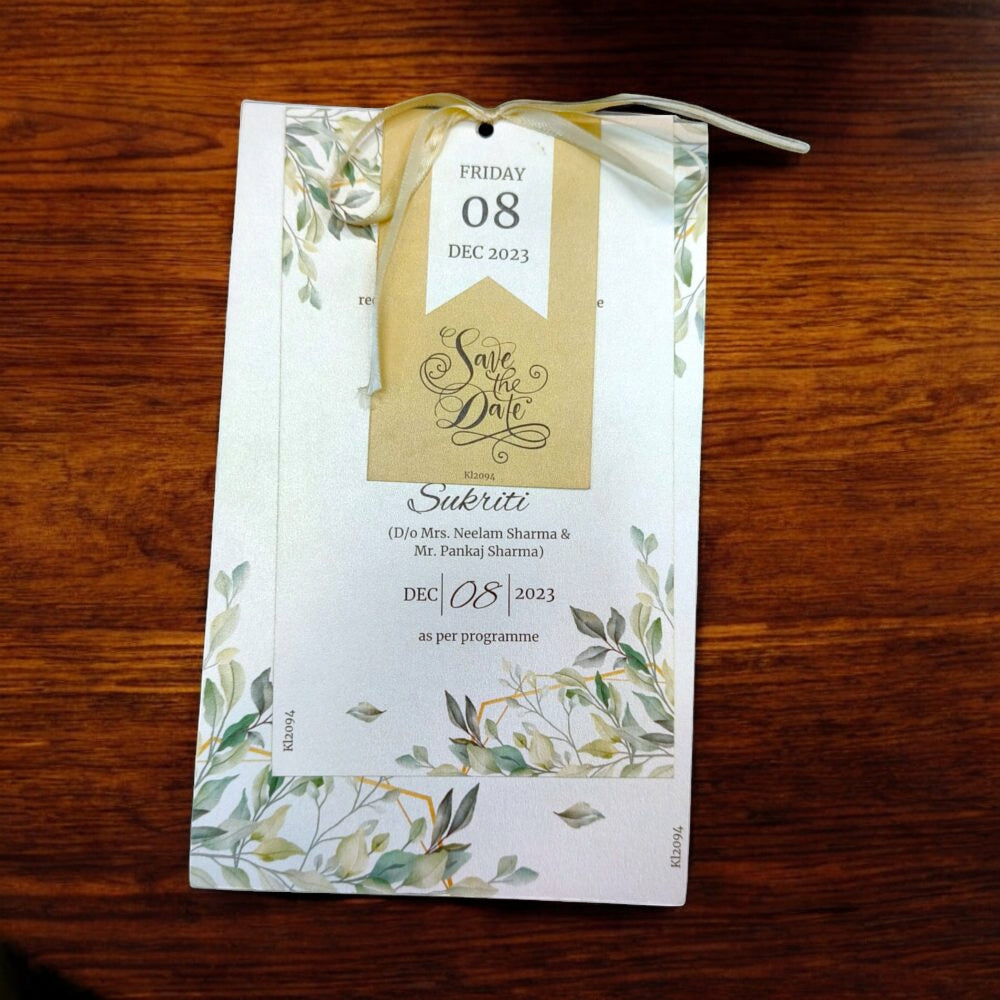 KL2094R Luxury Paper Wedding Card with Tag and Ribbon-Kalash Cards
