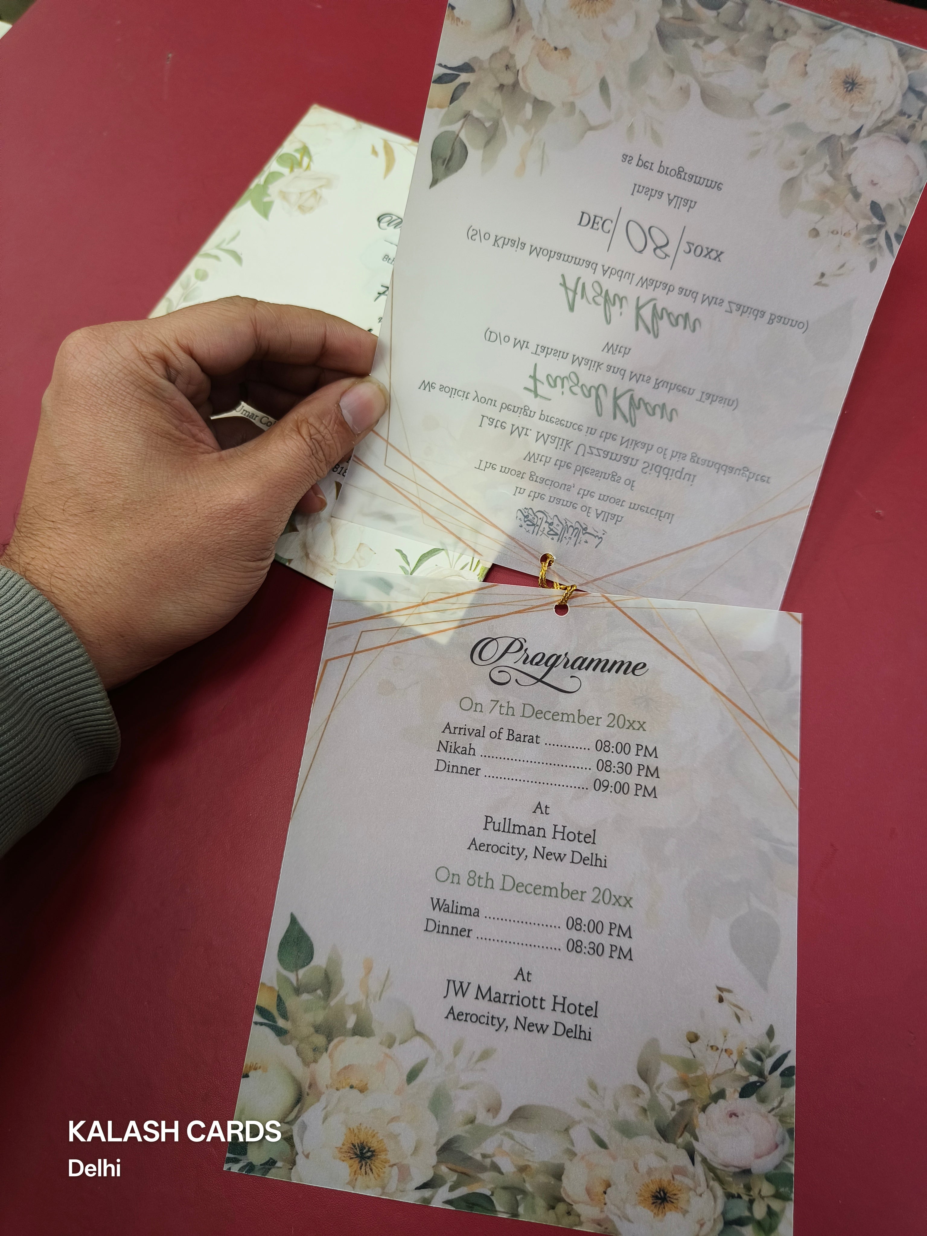 KL2190 Floral Design Translucent Wedding Card (2 Page) - Pack of 10 Qty-Kalash Cards