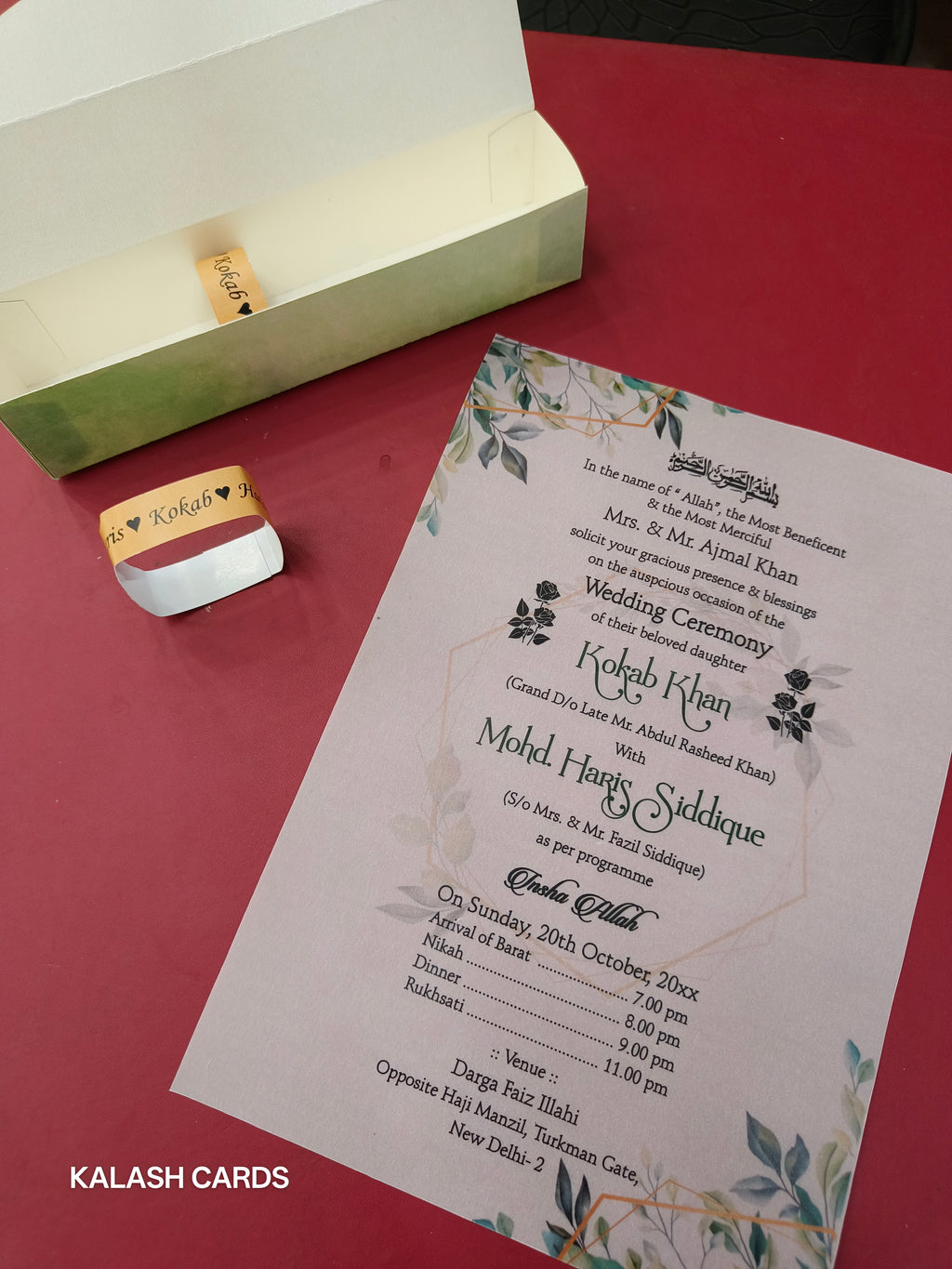 KL2094 Luxury Translucent Scroll Wedding Card with Matching Box Cover and Personalised Band-Kalash Cards