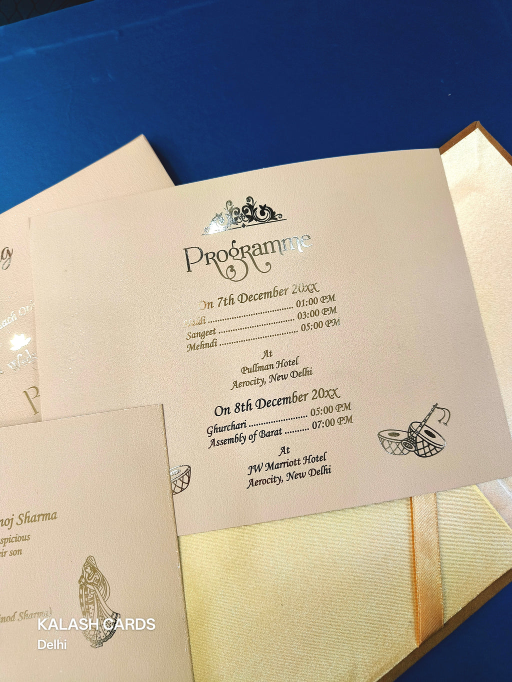 KLB1503 Luxury Velvet Gold Foil Print Hardboard Wedding Card (2 Page)-Kalash Cards