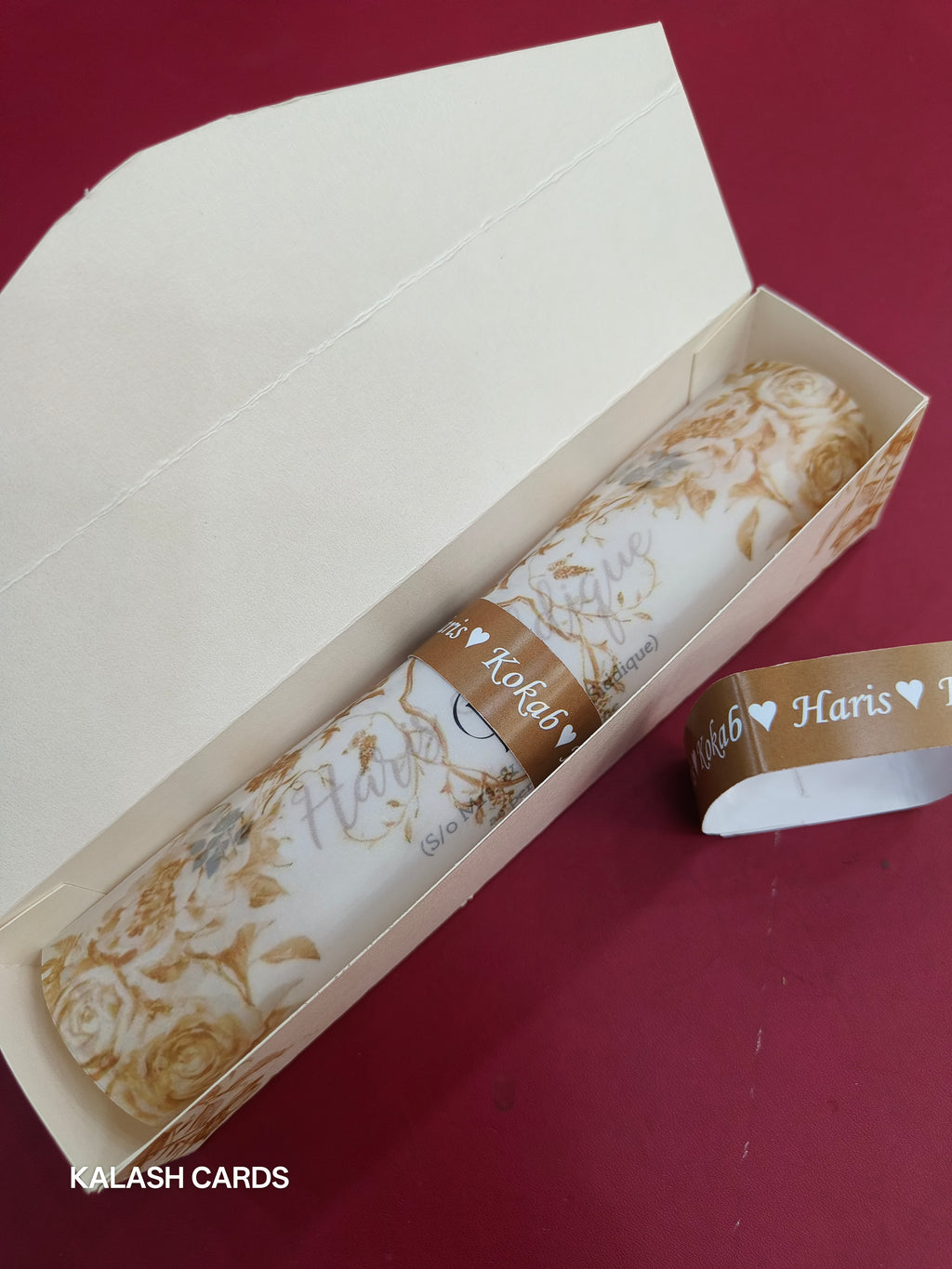 KL2142 Luxury Translucent Scroll Wedding Card with Matching Box Cover and Personalised Band-Kalash Cards