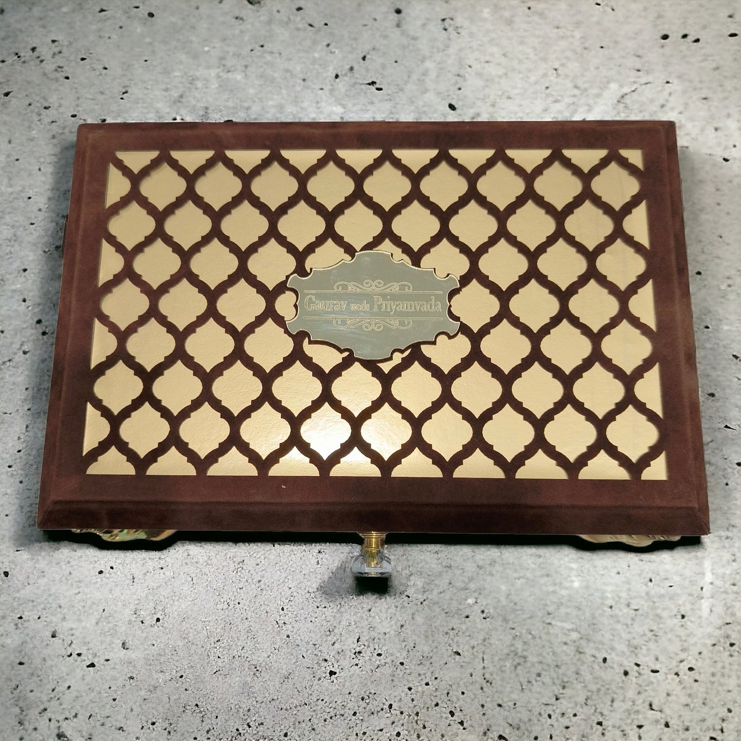 KL9002 Brown Golden MDF Gift Box (2 Inserts, 2 Small Box)-Kalash Cards