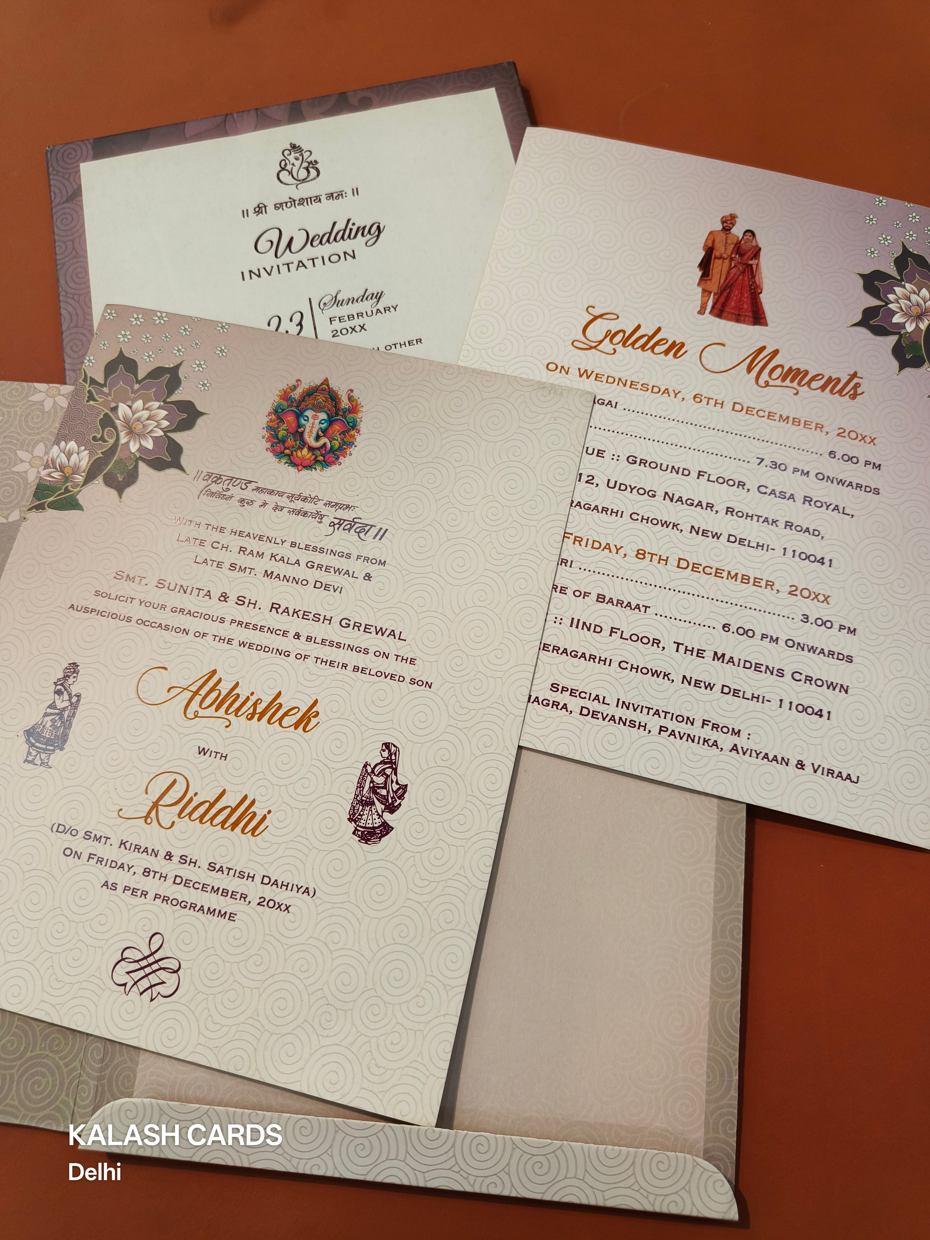 KL0277 Semi Box Floral Paper Wedding Card (2 Page)-Kalash Cards