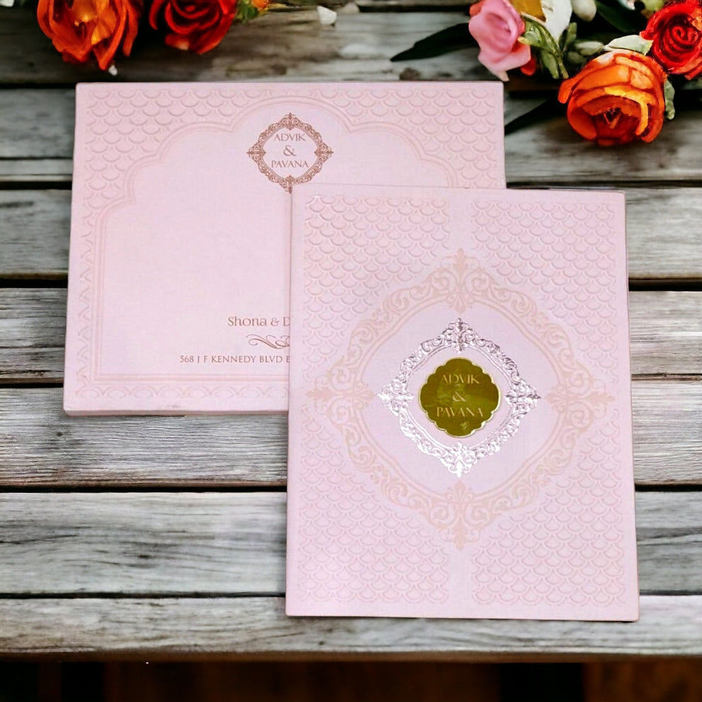 KLB516 Embossed Semi Box Paper Wedding Card-Kalash Cards