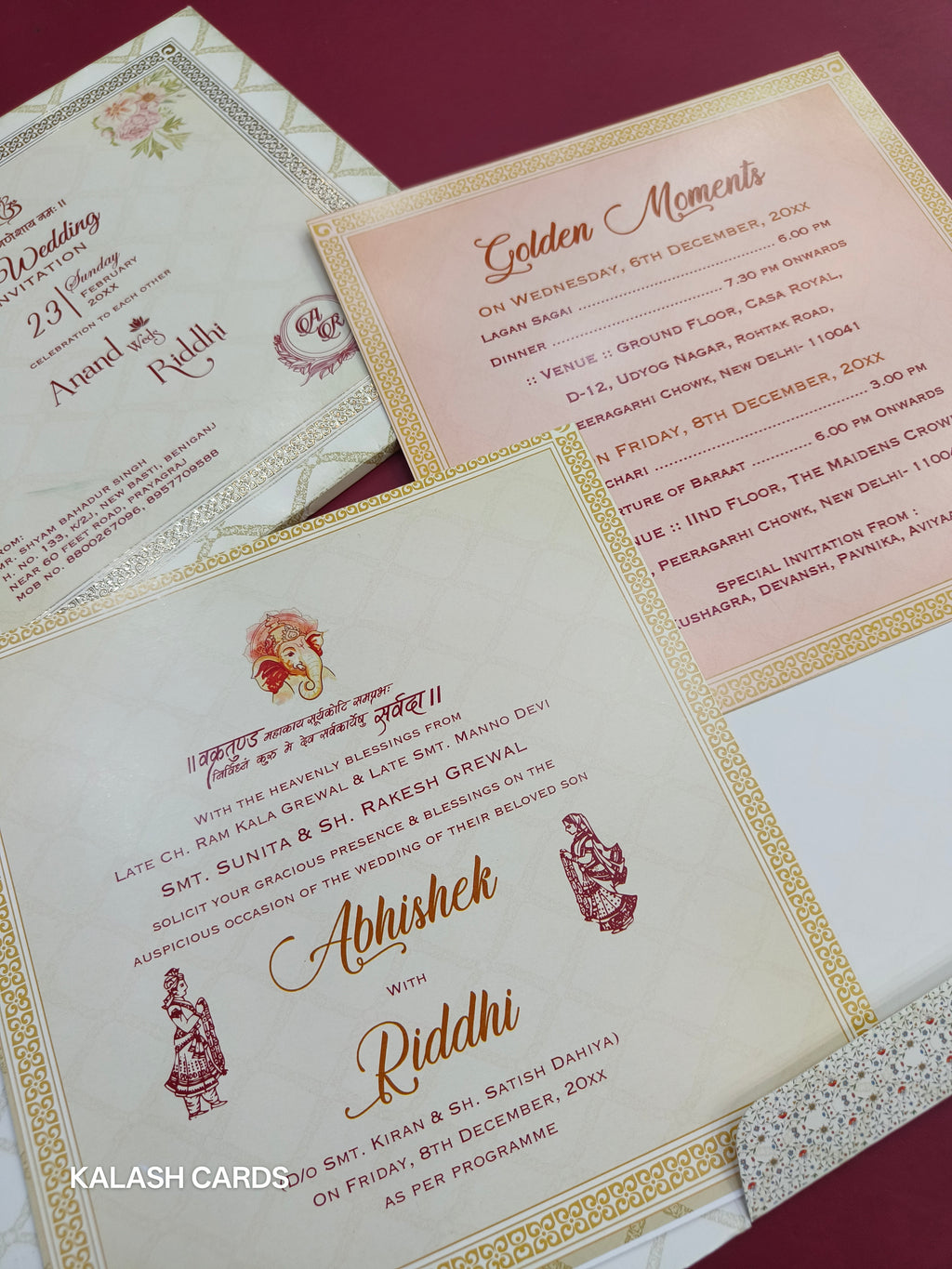 KLB517 Floral Design Elephant Theme Semi Box Paper Wedding Card (2 Page)-Kalash Cards