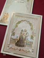 KLB522 Jharokha Raja Rani Theme Laser Cut Work Hardboard Padding Thick Wedding Card (2 Thick Page)-Kalash Cards