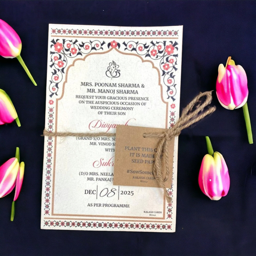 KL2141 Plantable  Seed Paper Wedding Card - Kalash Cards