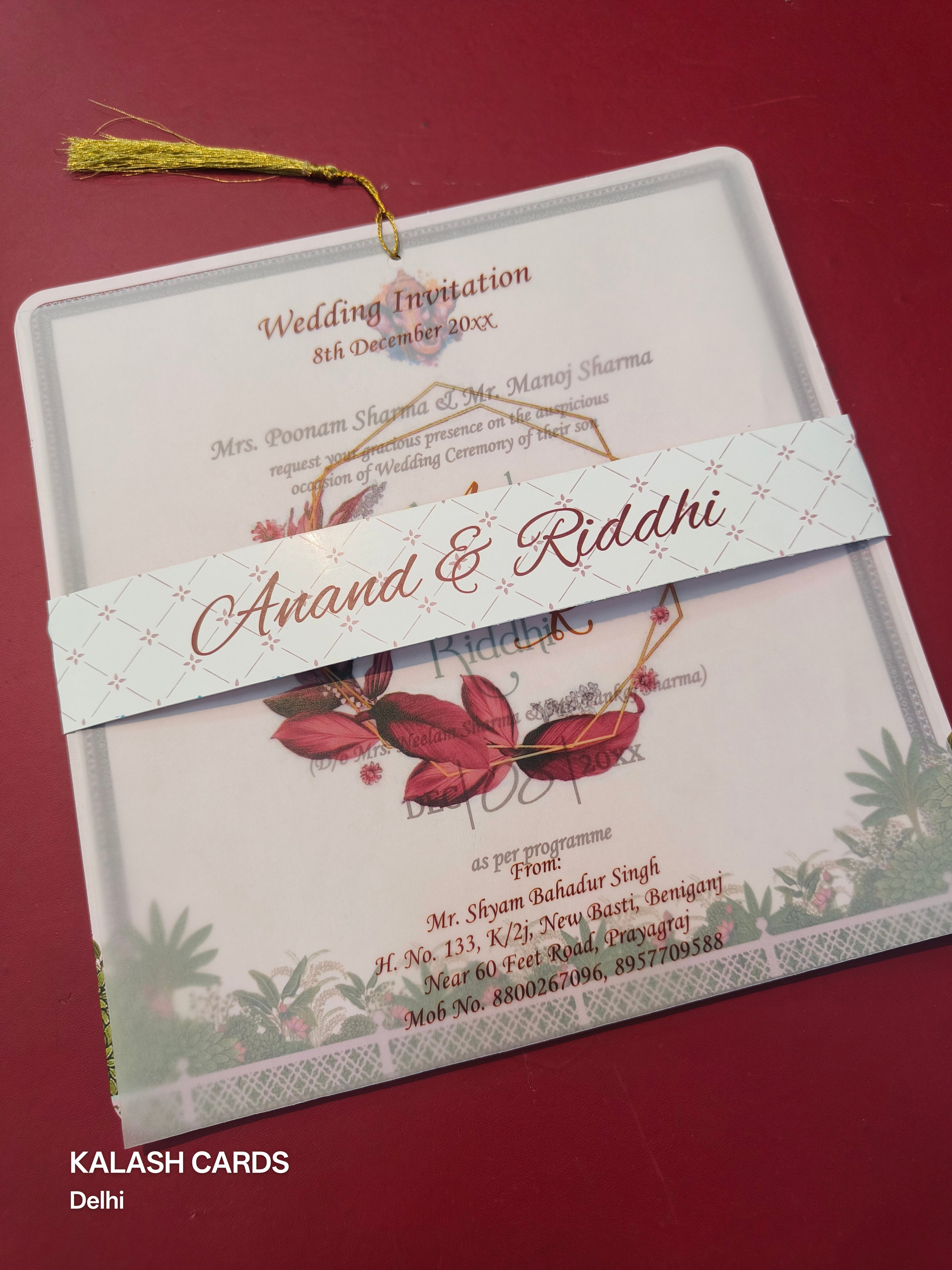 KL1806 Translucent Cover Luxury Wedding Card (2 Page)-Kalash Cards