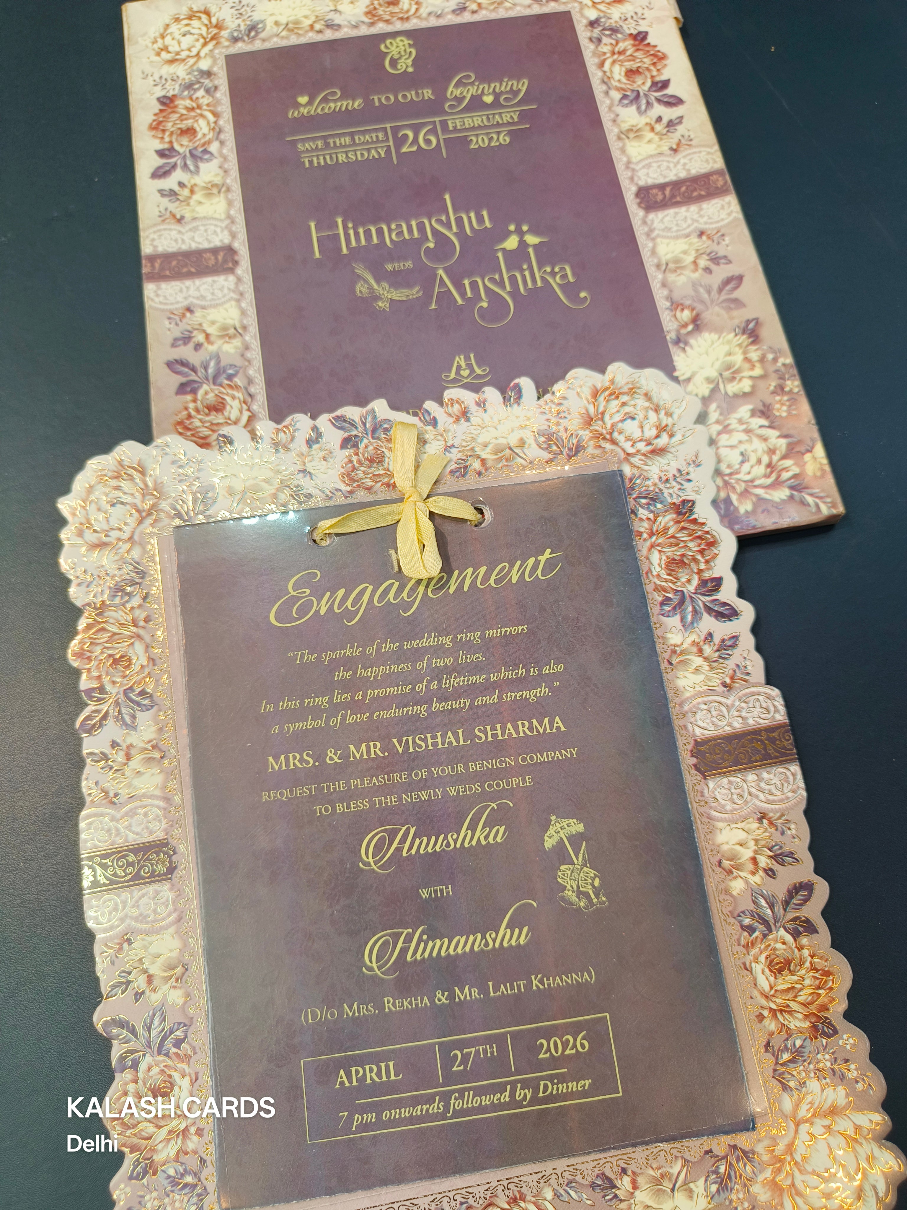 KLB572 Floral Design Paper Wedding Card (2 Page & 1 Transparent PVC)-Kalash Cards
