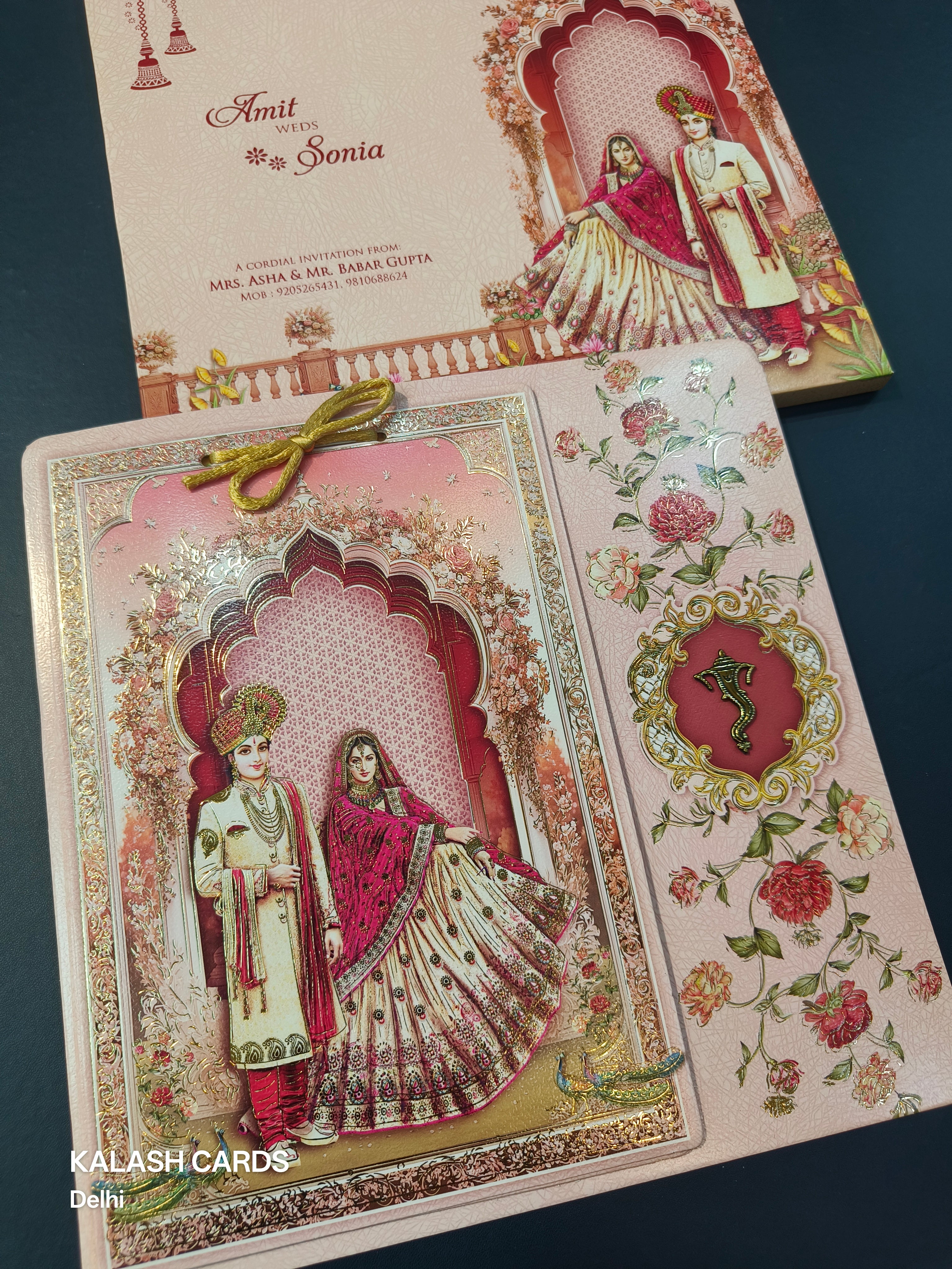 KLB588 Raja Rani Design Paper Wedding Card (1 Cover & 2 Page)-Kalash Cards