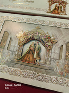KLB529 Pastel Green Raja Rani Theme Laser Cut Work Hardboard Padding Thick Wedding Card (2 Thick Page)-Kalash Cards