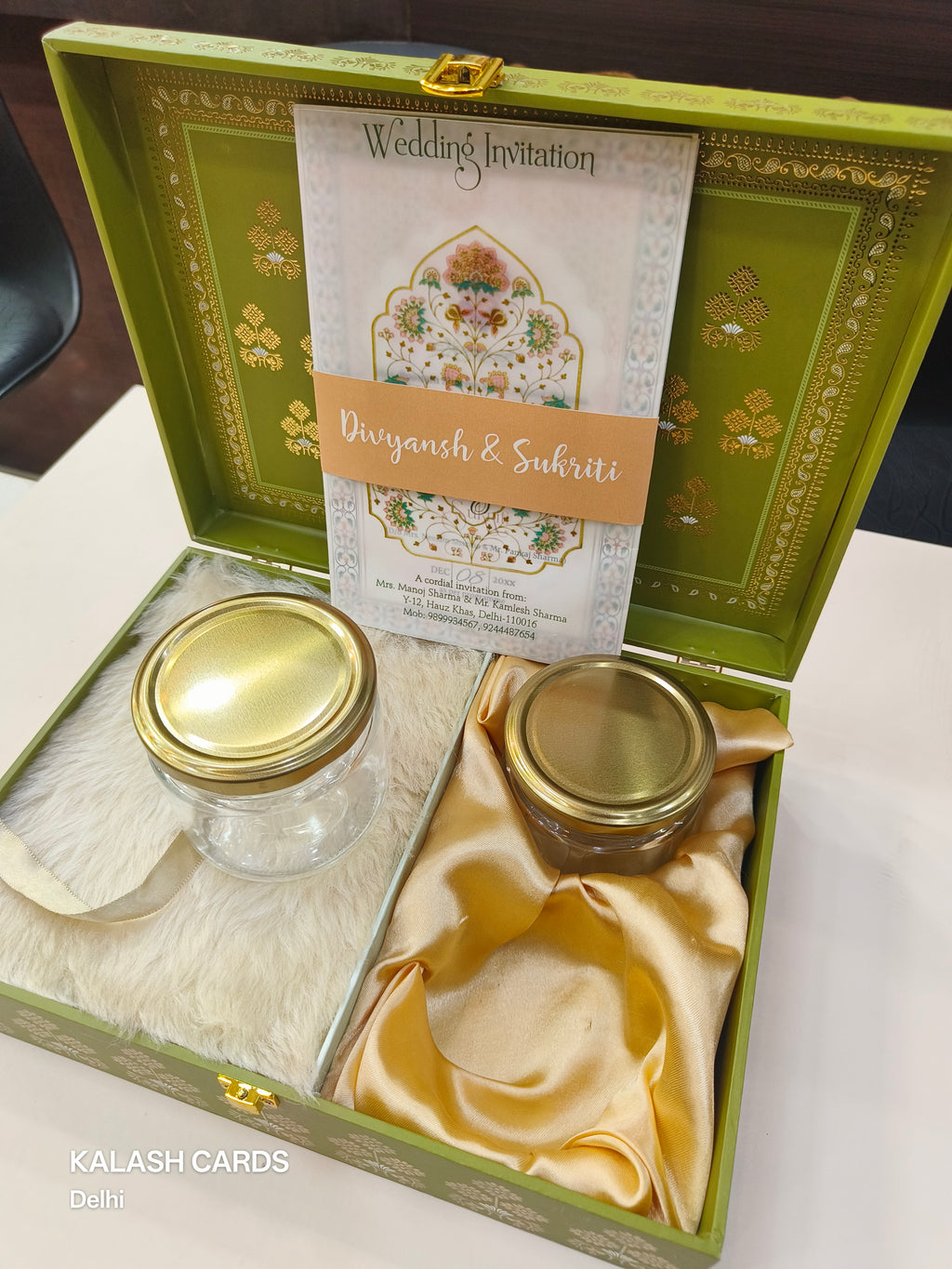 KL9030 Royal Design Luxury Gift Box with 2 Page Translucent Cover Card (2 Jars)-Kalash Cards
